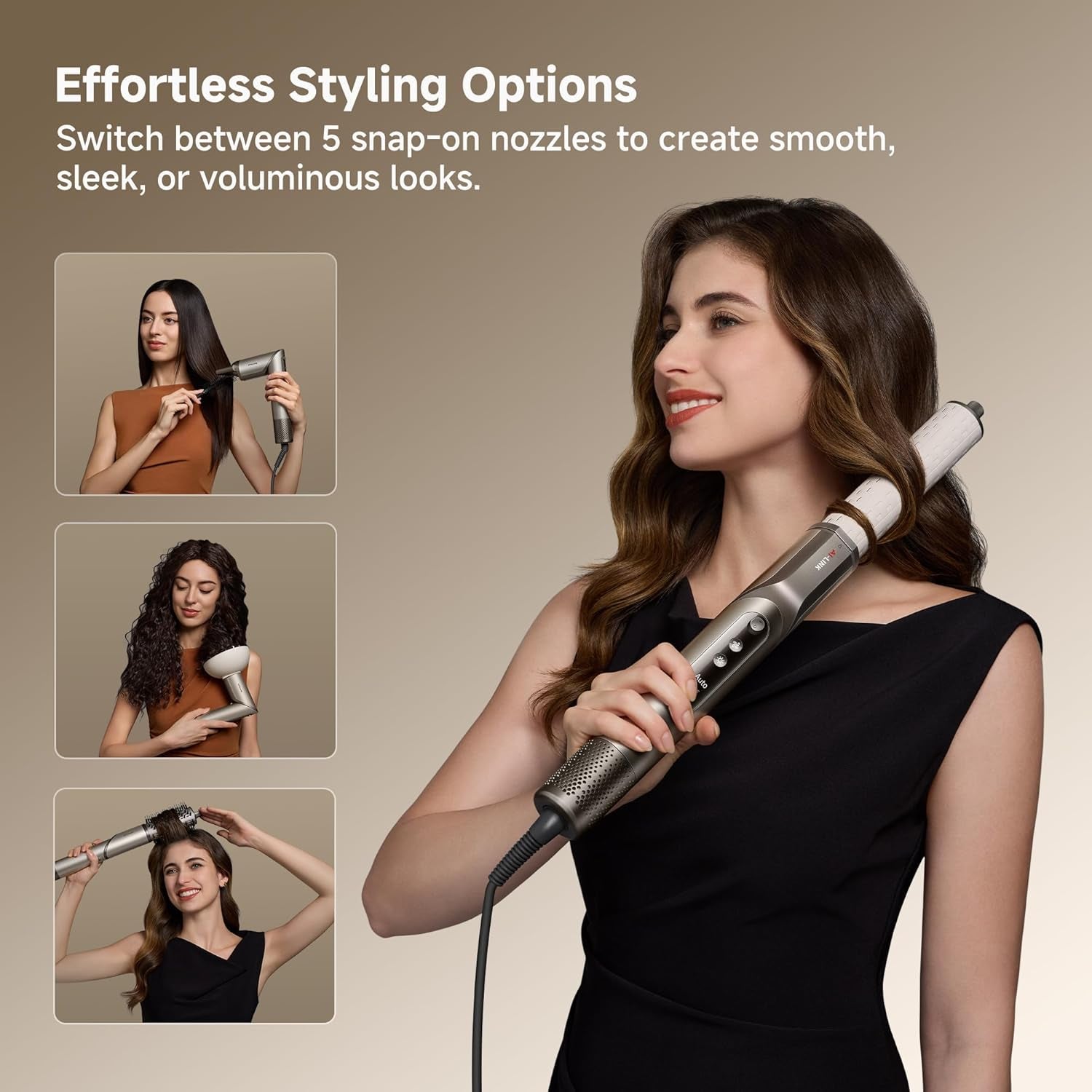 Dazzle Hair Styler and Dryer- Intelligent Nozzle Recognition, 110,000RPM High-Speed Motor for Fast Drying, 300M Negative Ions, 5 Snap-On Attachments, Smart Screen, 3 Customizable Modes