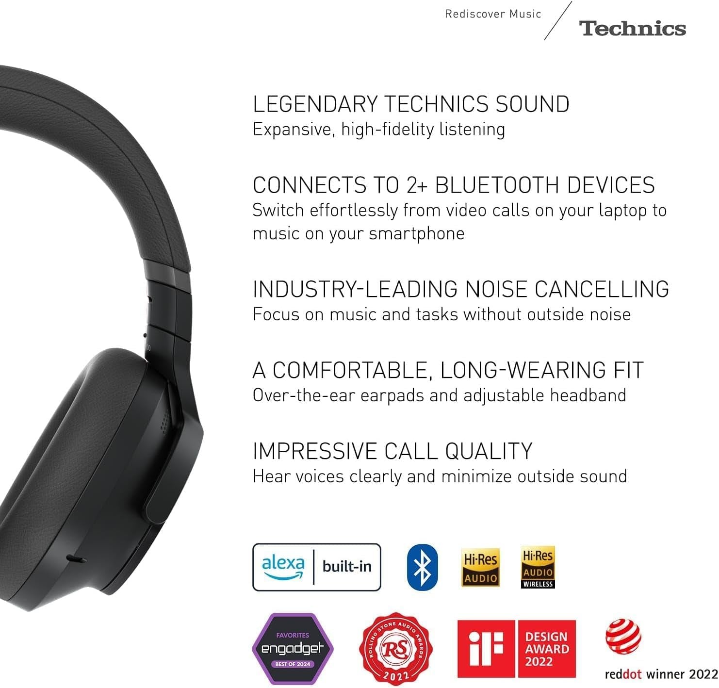 - Wireless Noise Cancelling Over-Ear Headphones with 2 Device Multipoint Connectivity - EAH-A800-K Black
