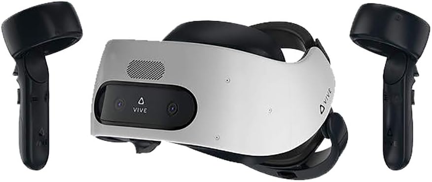 Vive Pro Focus Plus 6DOF VR Headset Bundle - Almond White with Controllers, Face Cushion, QC 3.0 Charger & USB Type-C Cable