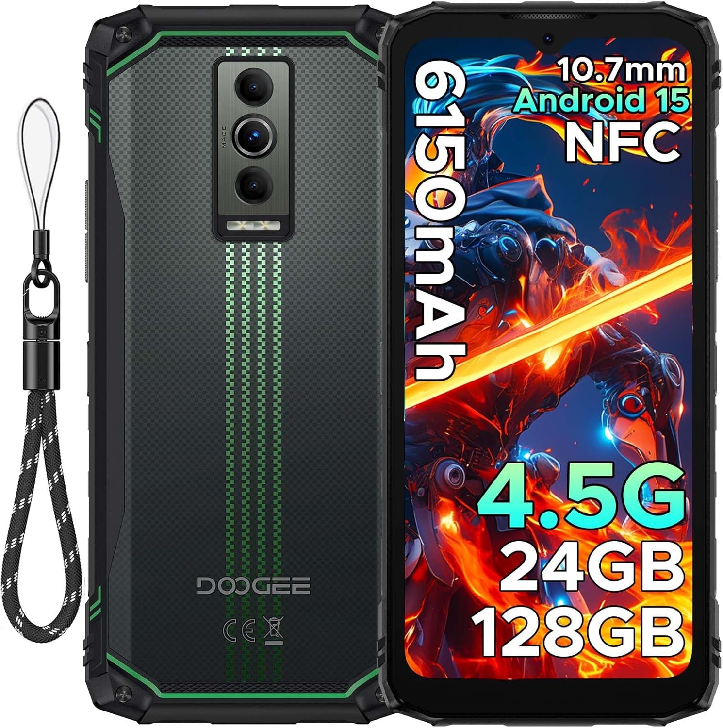 Blade10 Energy Android 15 Rugged Smartphone 4.5G,10.7Mm Ultra-Thin,24Gb+128Gb/Tf 2TB Octa Core Rugged Phone,6.56"Hd+ 90Hz,16Mp Camera,Ip68/Ip69K Waterproof Phone,6150Mah/Widevine L1/Nfc/Face ID