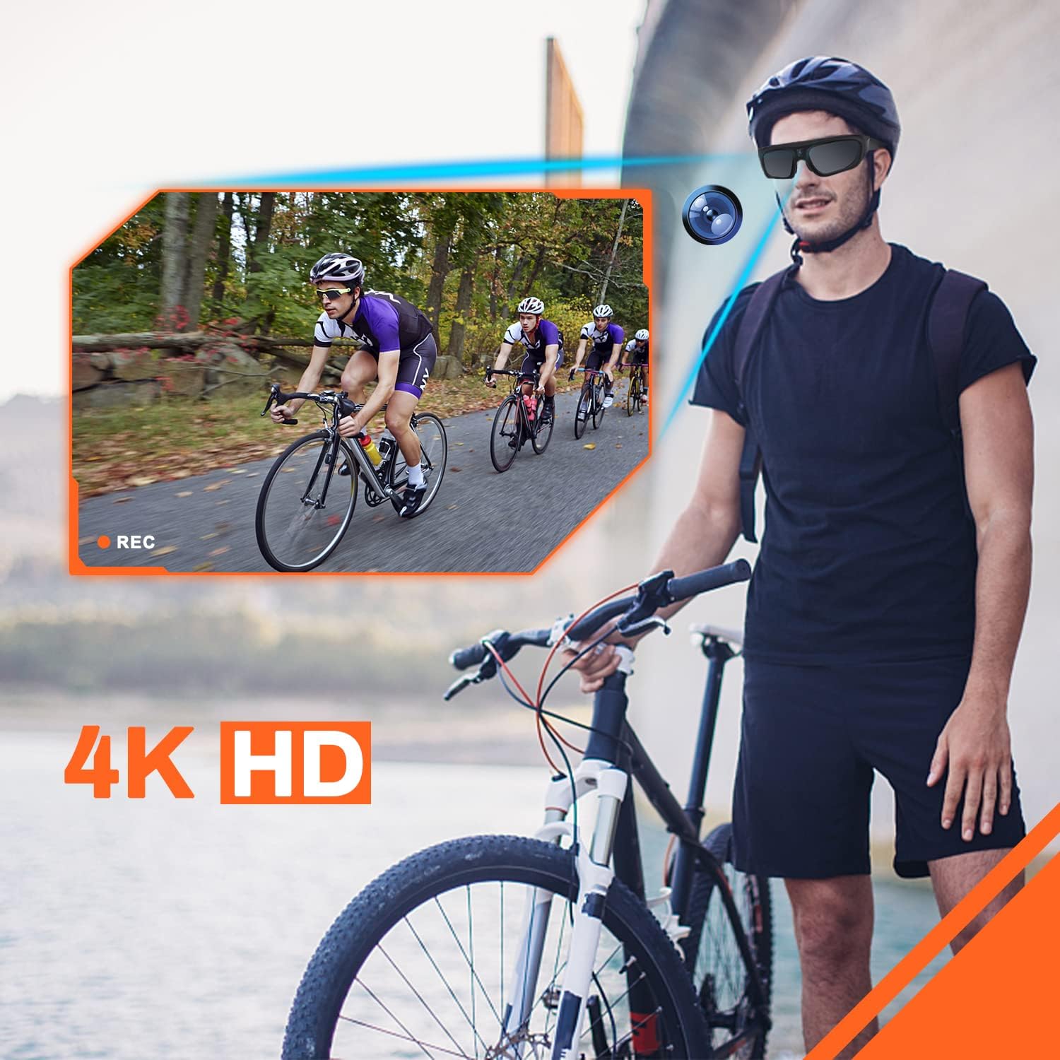 Gafas de sol con cámara 2K HD para video, deportivas
