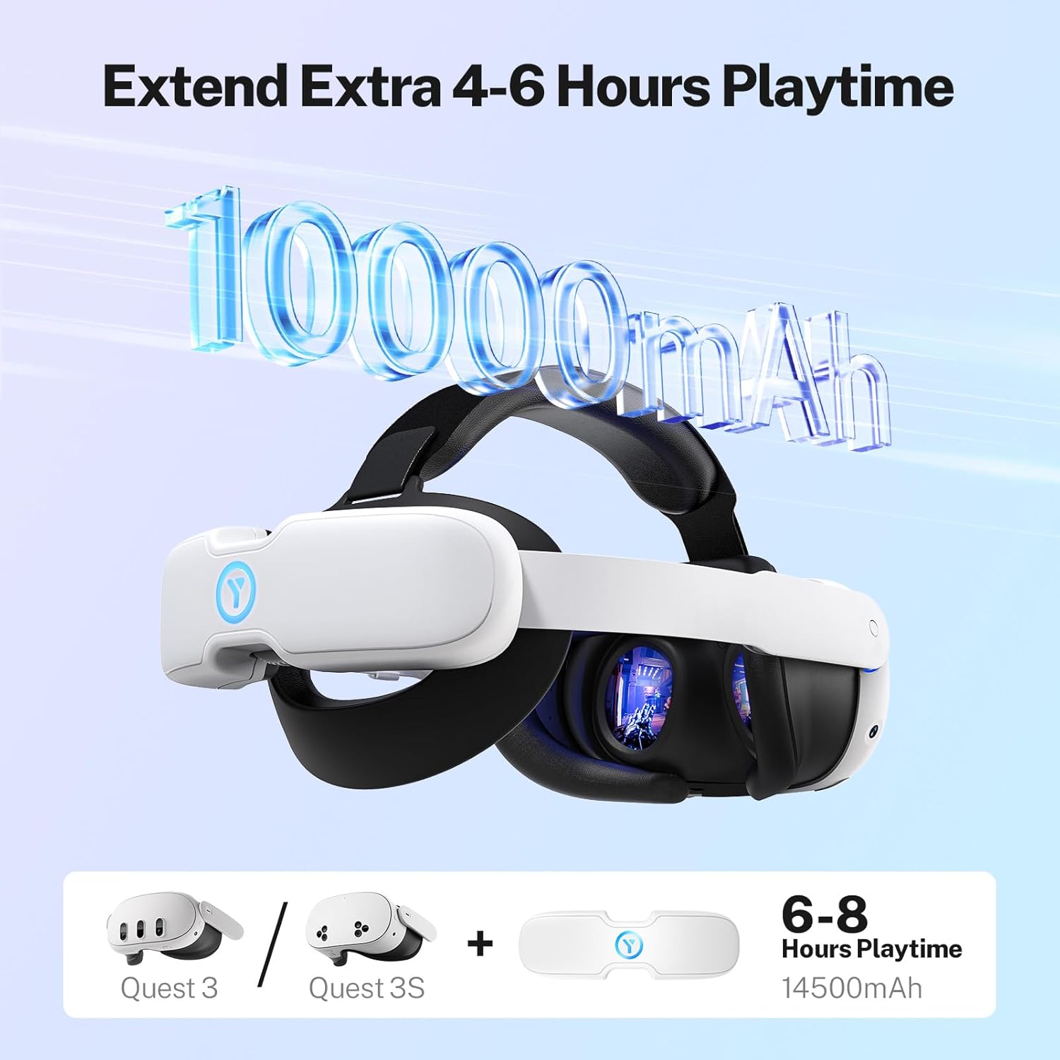 Correa para la cabeza con batería de 10000 mAh compatible con Meta Quest 3S y Quest 3