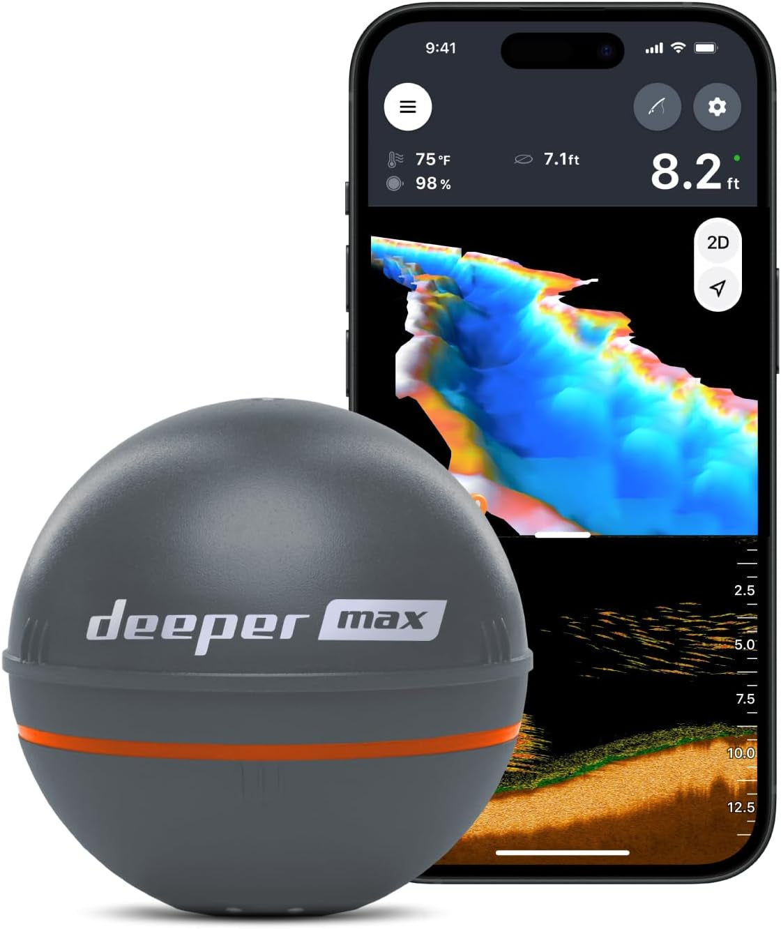 MAX Castable GPS Fish Finder– Portable Chirp Sonar Depth and Fish Finder for Boat Fishing, Ice Fishing, Shore Fishing - Personal 3D Depth Maps with User-Friendly Free App