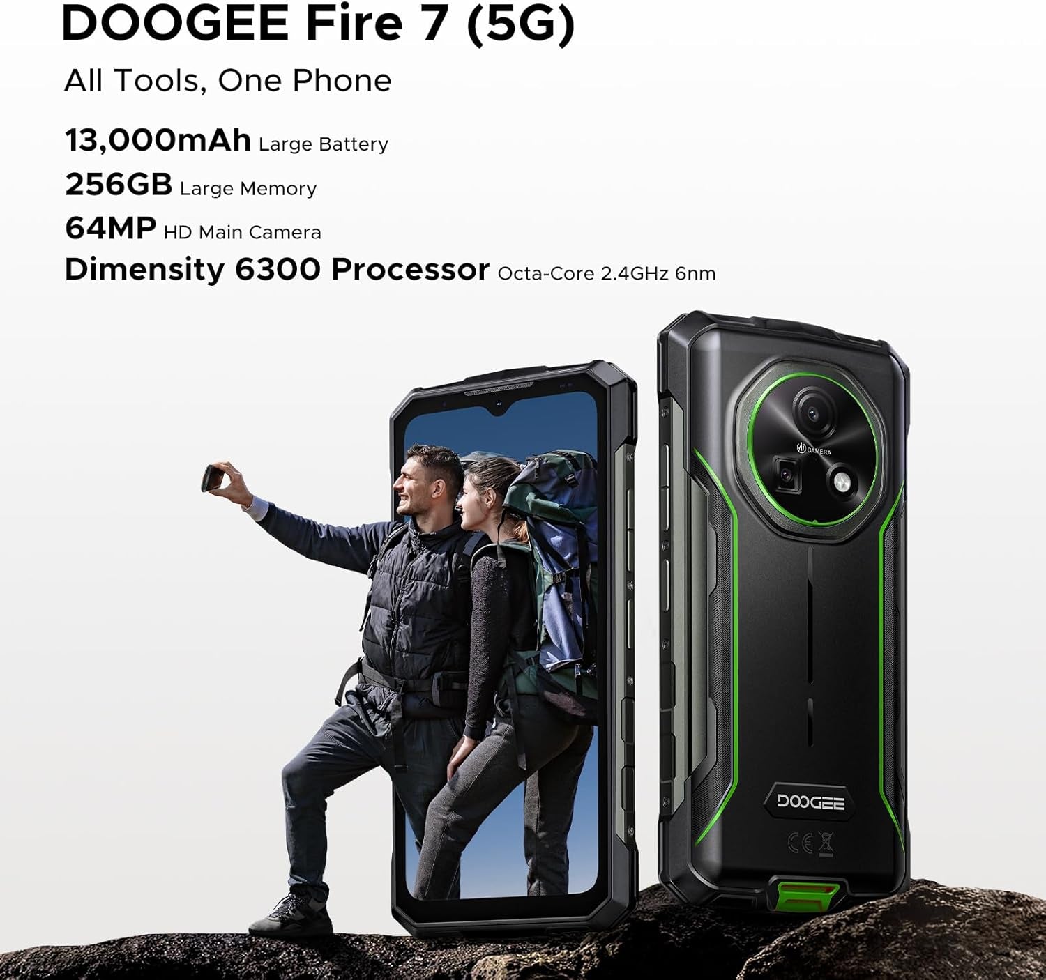 Fire 7(2025) AI 5G Rugged Phone,13000Mah/18W,Android 15 Rugged Smartphone,16Gb+256Gb/Tf 2TB,6.6" HD+ 90Hz Dimensity 6300 Gaming Phones,64Mp+16Mp,Ip68/Ip69K Waterproof,Nfc/Otg/Face ID