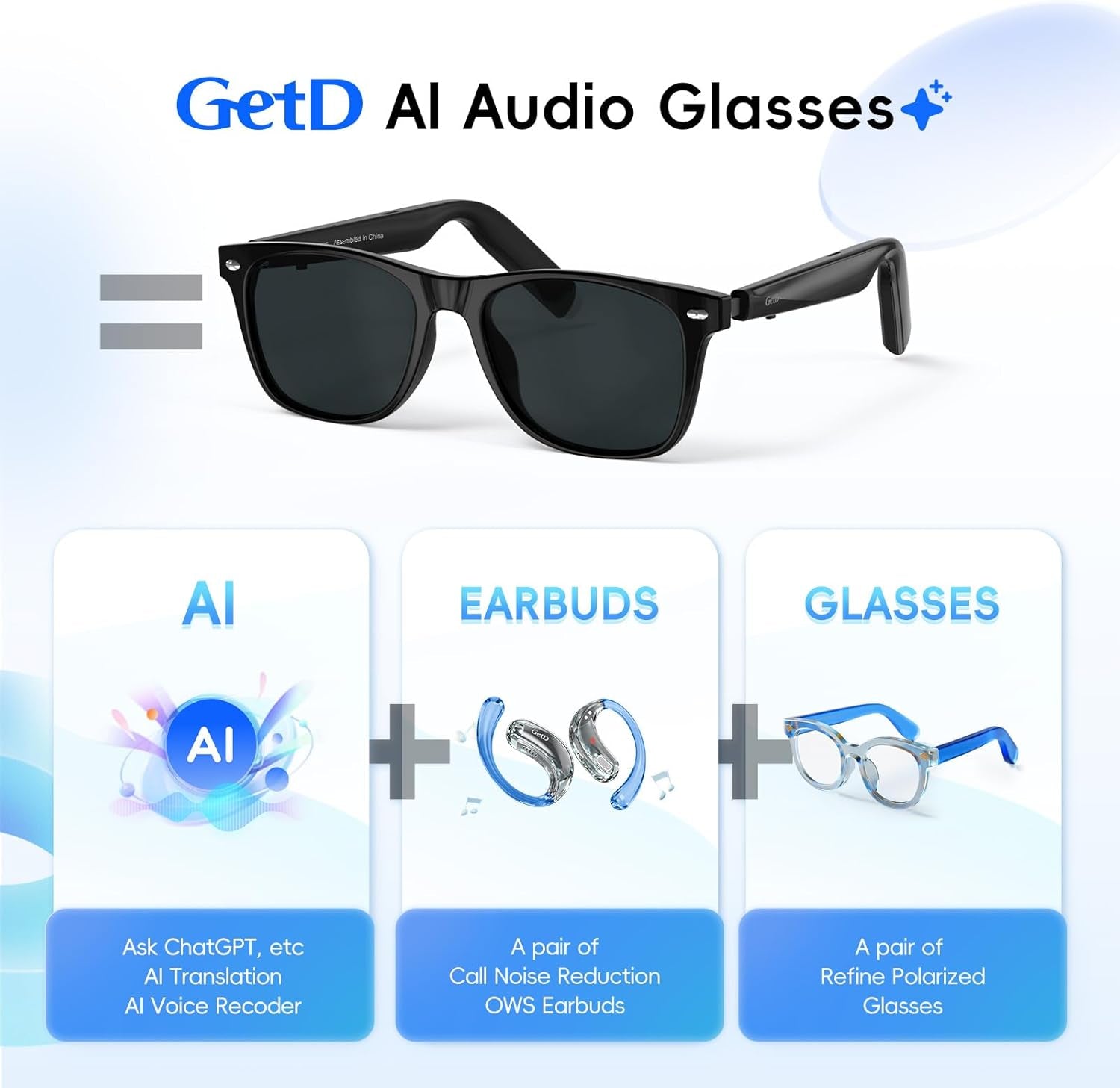 AI Glasses for Men & Women, Smart Glasses Powered by Chatgpt, AI Real-Time Translation with 147 Languages, 11H Music Play, Bluetooth Sunglasses with Polarized Lens, UV Protection for Daily Use, Travel