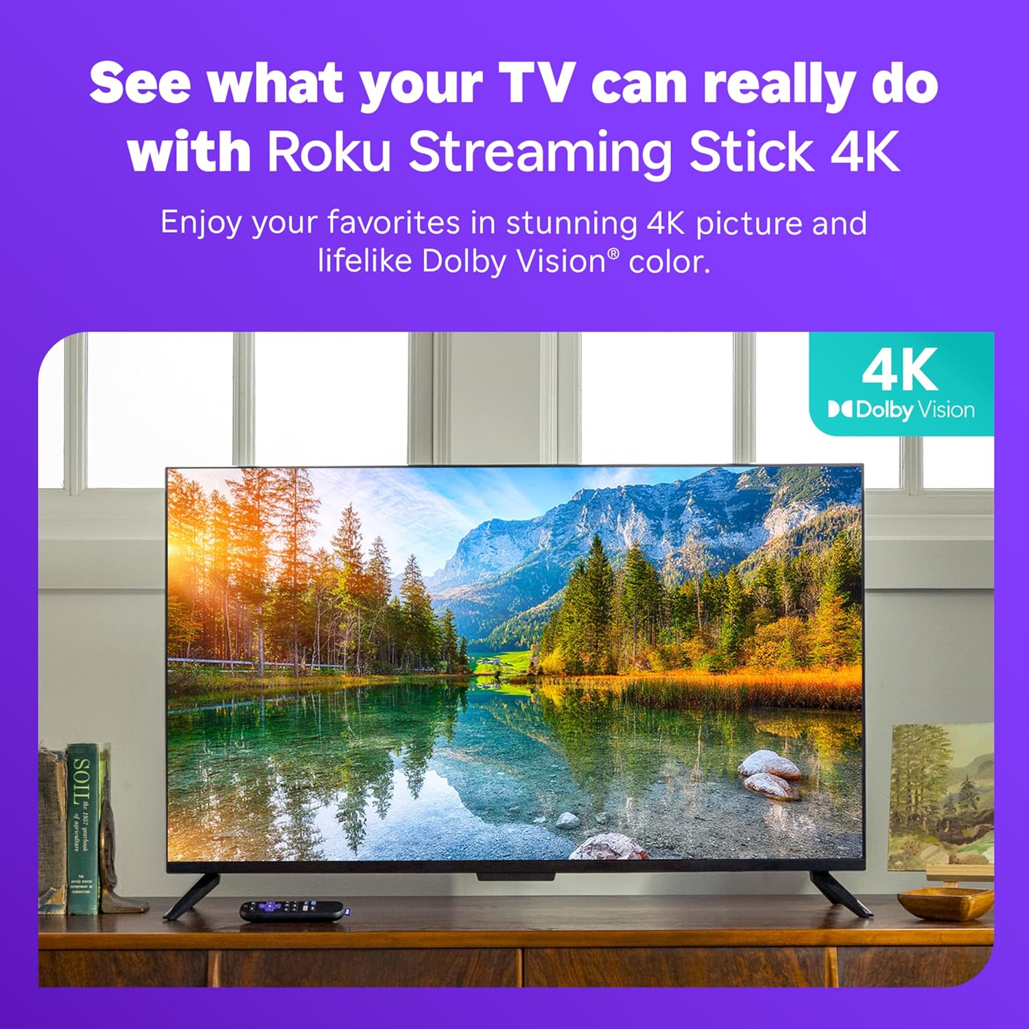 Roku Streaming Stick 4K - Dispositivo de transmisión HDR y Dolby Vision Roku para TV con control remoto por voz y Wi-Fi de largo alcance - TV gratis y en vivo