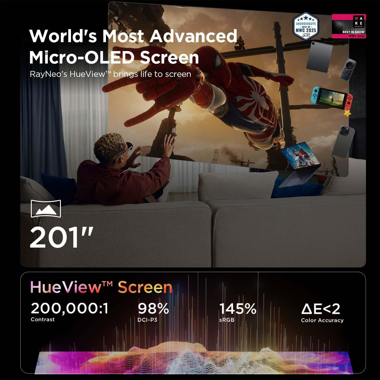 Air 3S AR/XR Glasses, 201" 120Hz FHD Hueview Display, Portable AR Video Eyewear Gaming Glasses for Iphone 16/15, Android, Mac, Switch, PS5, Steam Deck - Next-Gen Wearable Theater