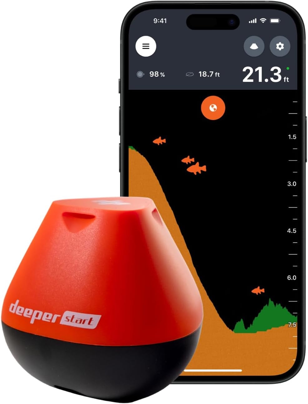 Start Fish Finder - Portable and Depth Finder for Recreational Fishing from Dock, Shore, Bank or Kayak | Castable Smart Sonar with Free User Friendly App