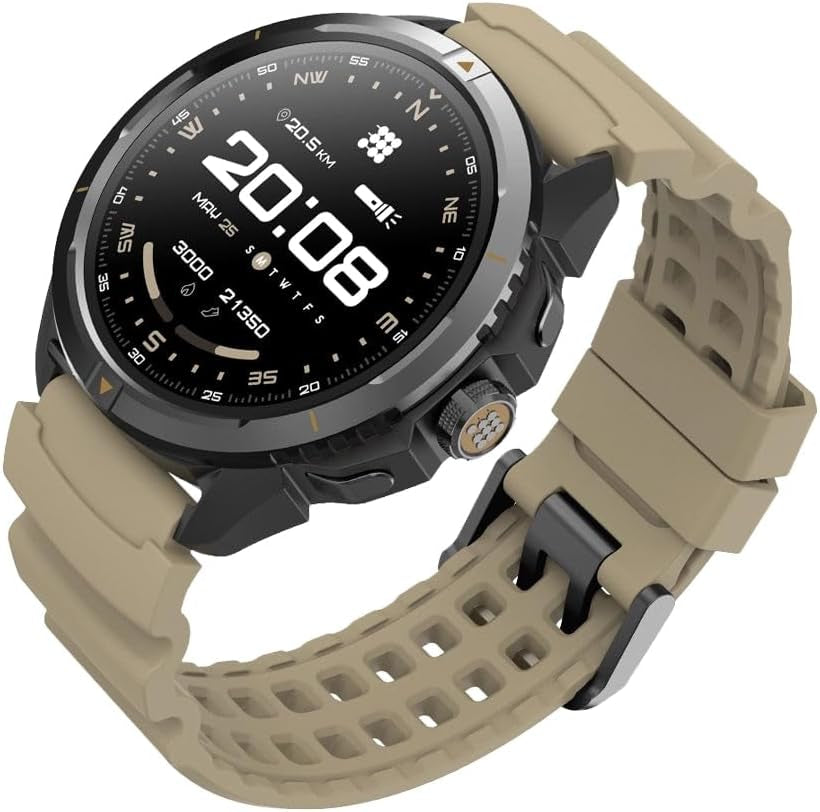 Terra Rugged Smartwatch with Dual-Band GPS, 1.48” AMOLED Display, Offline Maps, VITA AI, AI Coach, Readiness Score, 5ATM, 14-Day Battery – Desert Sand