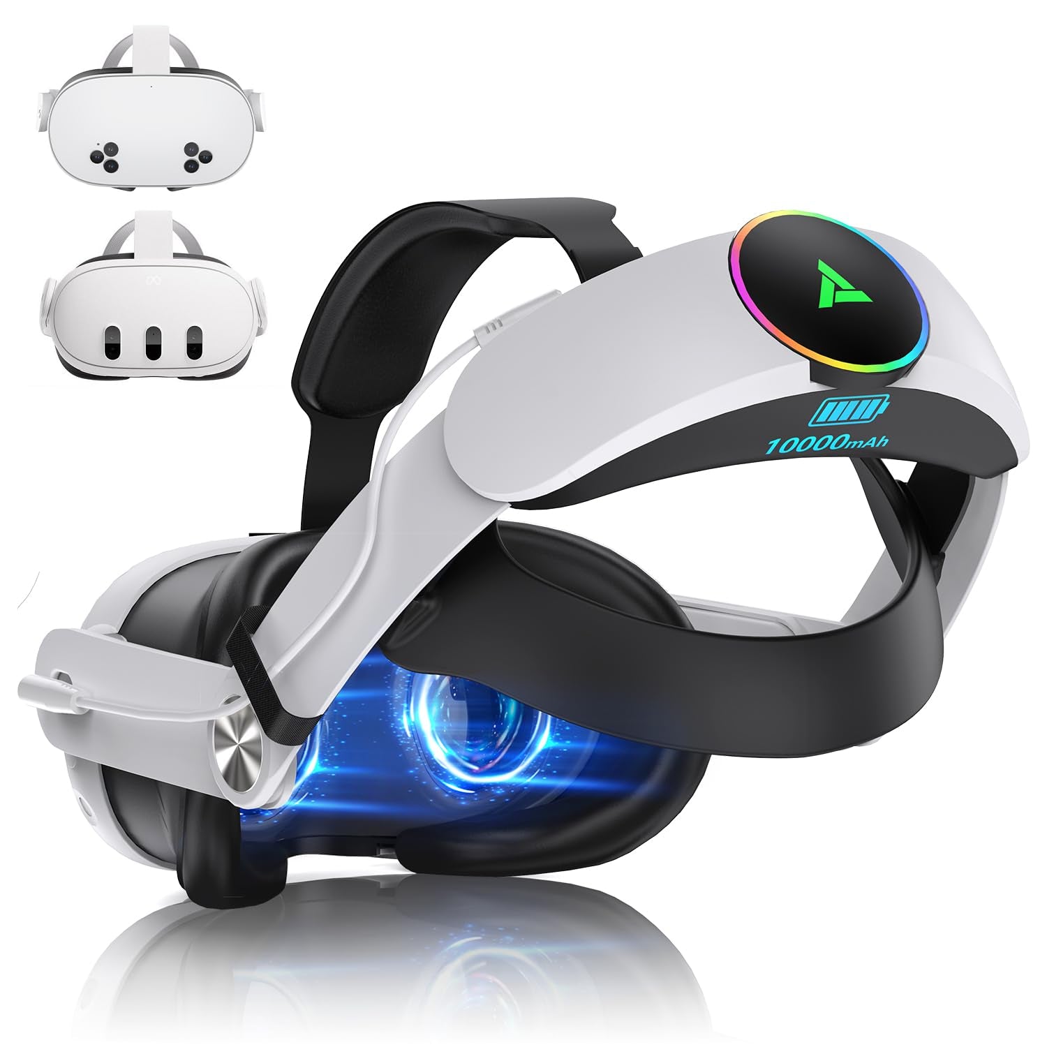 RGB VR Headset for Oculus/Meta Quest 3/3S Head Strap with 10000Mah Battery, Rechargeable Elite Strap Extend 4-6H Playtime and Adjustable for VR Headset Compatible with Quest 3/3S Accessories