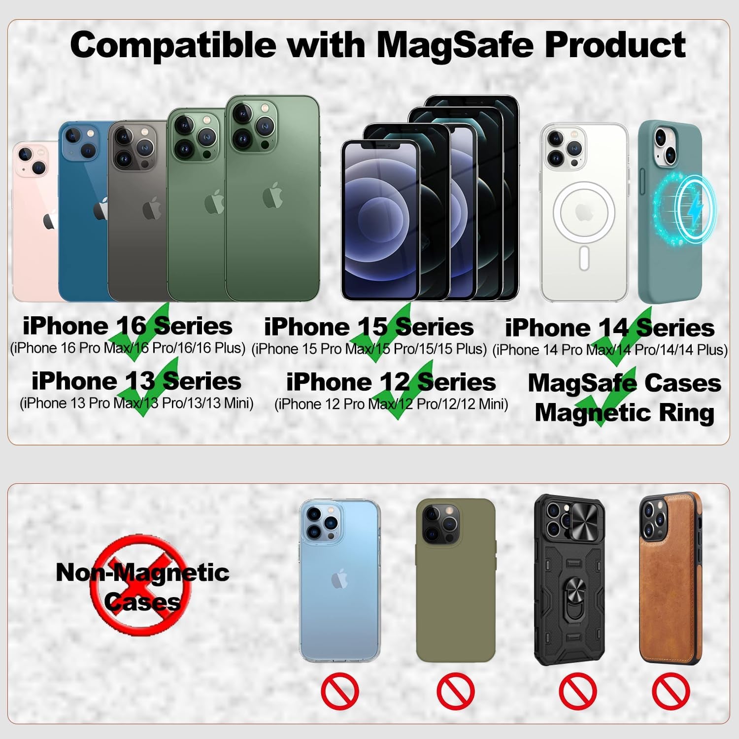 Billetera magnética compatible con iPhone 11, iPhone 12, iPhone 13, iPhone 14, iPhone 15, iPhone 16-GSMPRO.CL