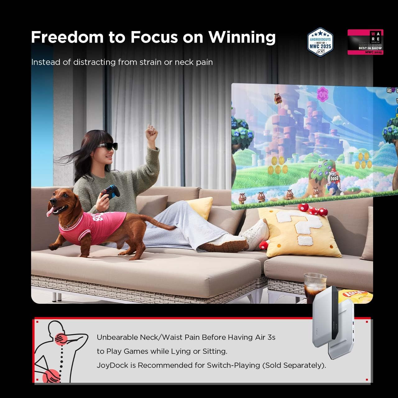 Air 3S AR/XR Glasses, 201" 120Hz FHD Hueview Display, Portable AR Video Eyewear Gaming Glasses for Iphone 16/15, Android, Mac, Switch, PS5, Steam Deck - Next-Gen Wearable Theater