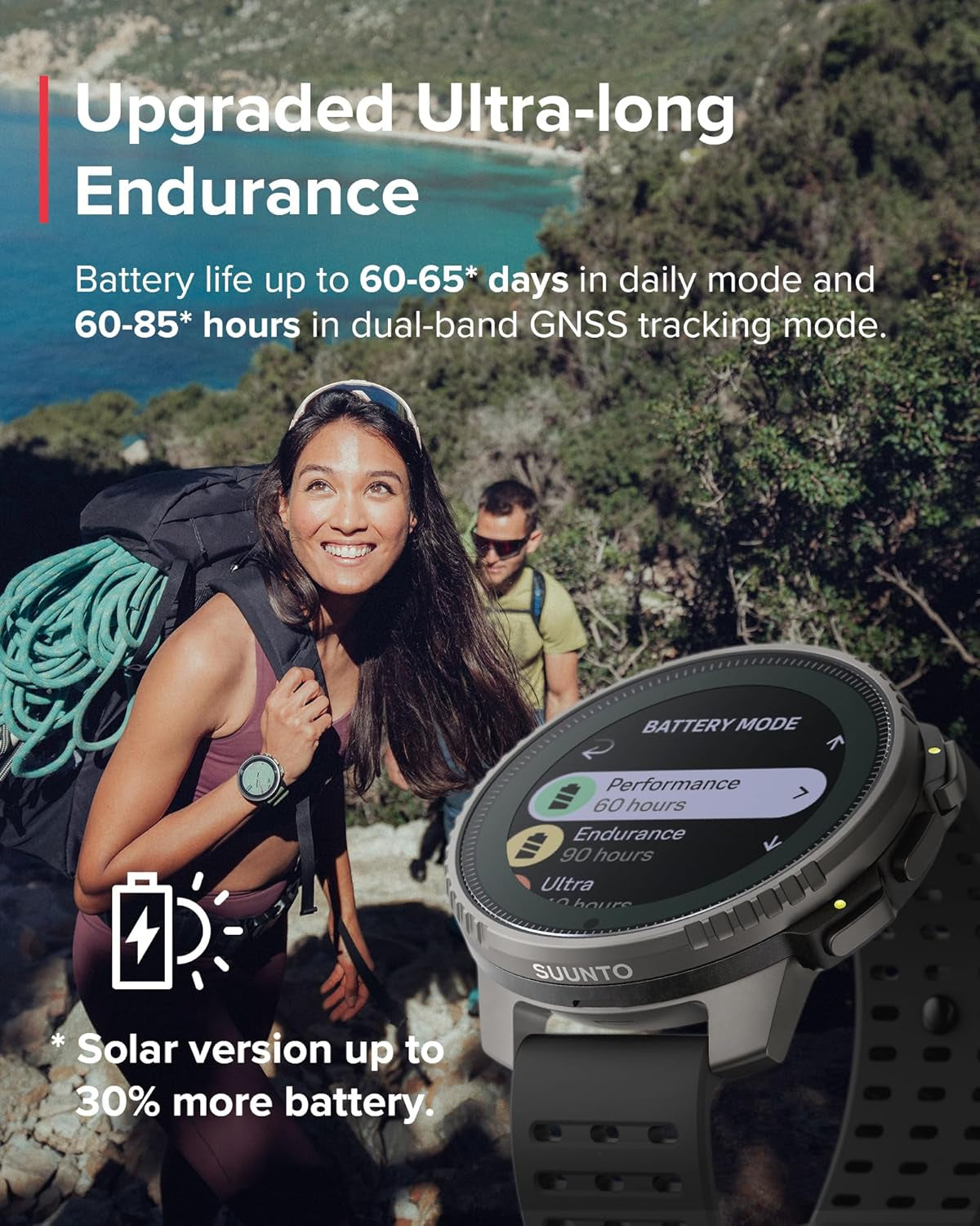 Vertical GPS Adventure Watch, Activity Tracker W/Dual-Band GNSS & Offline Maps, Supports 95+ Sports, Training Metrics & Recovery Insights, Solar Charging Opt. for 1Yr Daily Use
