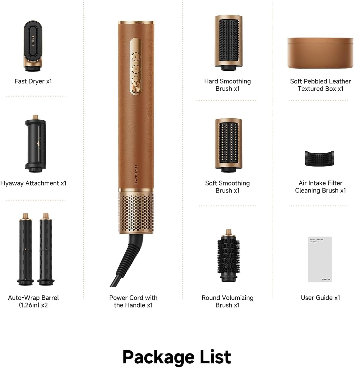 Airstyle Pro 7-In-1 Hair Styler & High Speed Dryer | Snap-On Attachments for Curling, Smoothing, Volumizing | Fast Drying, Frizz Control, Cool Shot | Luxury Leather Package, 120V Voltage