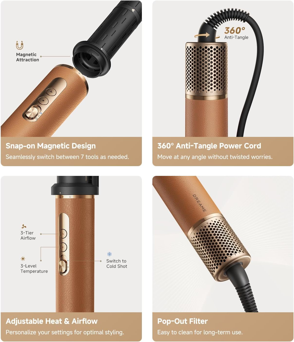 Airstyle Pro 7-In-1 Hair Styler & High Speed Dryer | Snap-On Attachments for Curling, Smoothing, Volumizing | Fast Drying, Frizz Control, Cool Shot | Luxury Leather Package, 120V Voltage