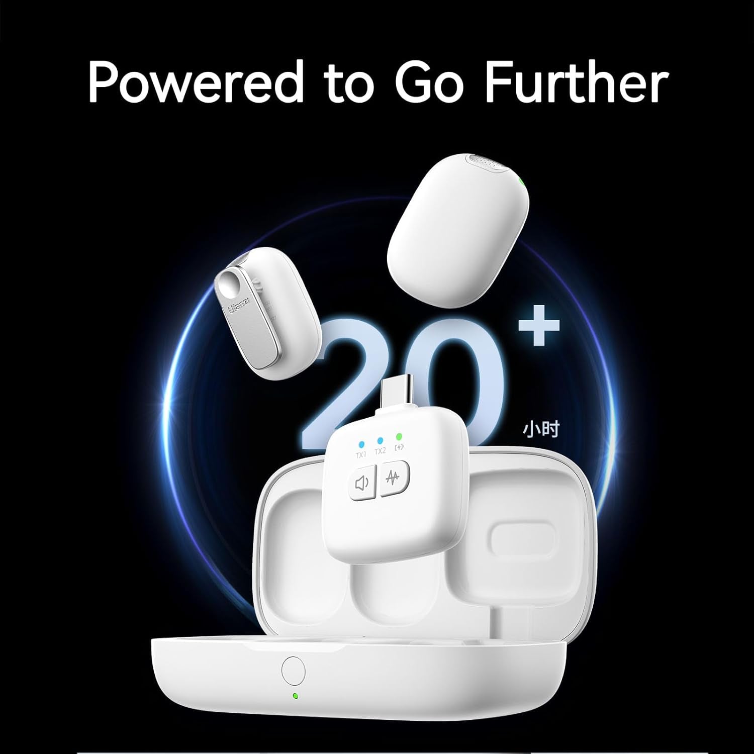 A30 Tiny Mic Magnetic (White), Wireless Lavalier Microphone Mini Size, Noise Cancellation, 164 Ft Range, 20H Battery Life, Lapel Microphone for Video Recording, DSLR, Iphones, Android, PC