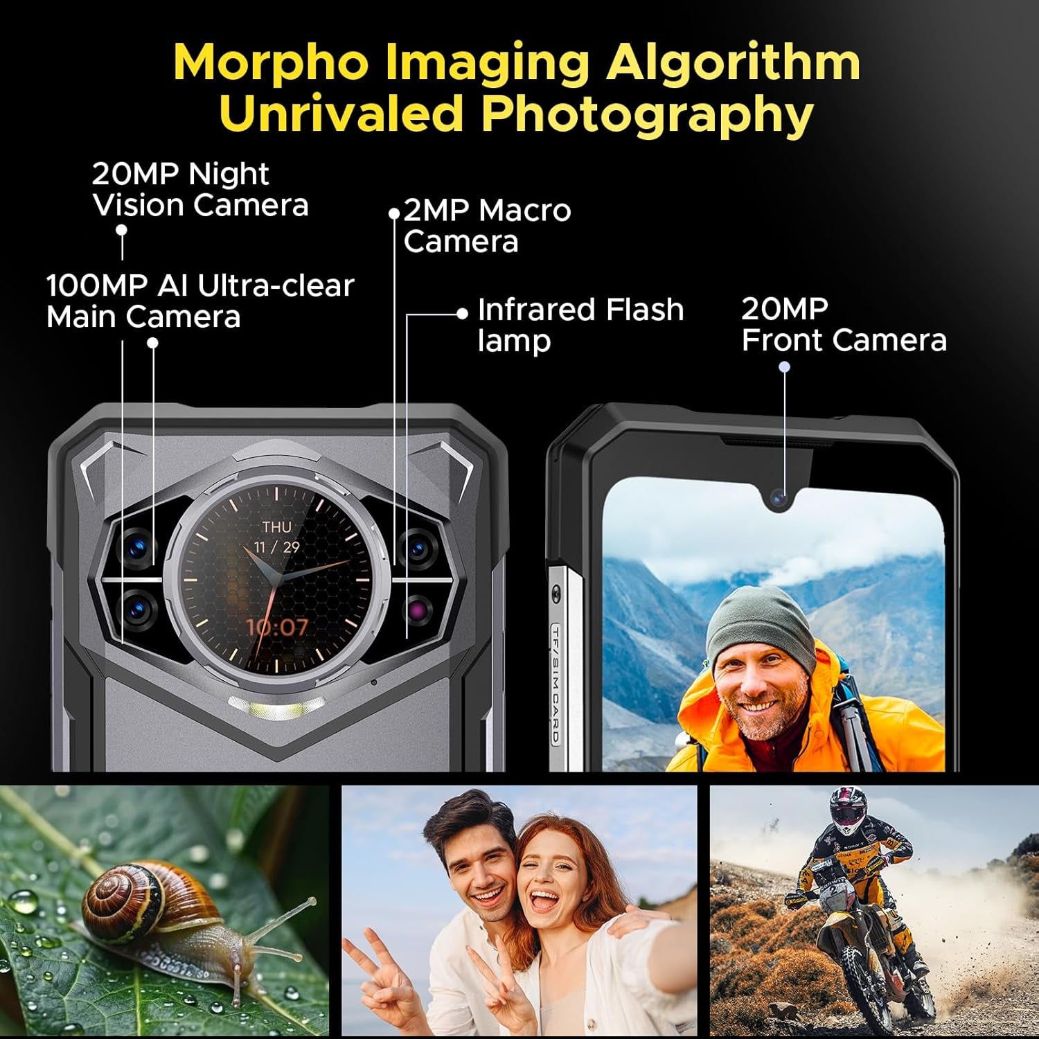 S200 Rugged Smartphone 5G Unlocked, 256GB+32GB RAM Rugged Phone with 1.32" Rear Screen, 10100Mah Battery,6.58" FHD+ 120Hz Display,100Mp + 20MP Night Vision Camera,Dual SIM Waterproof Cell Phone