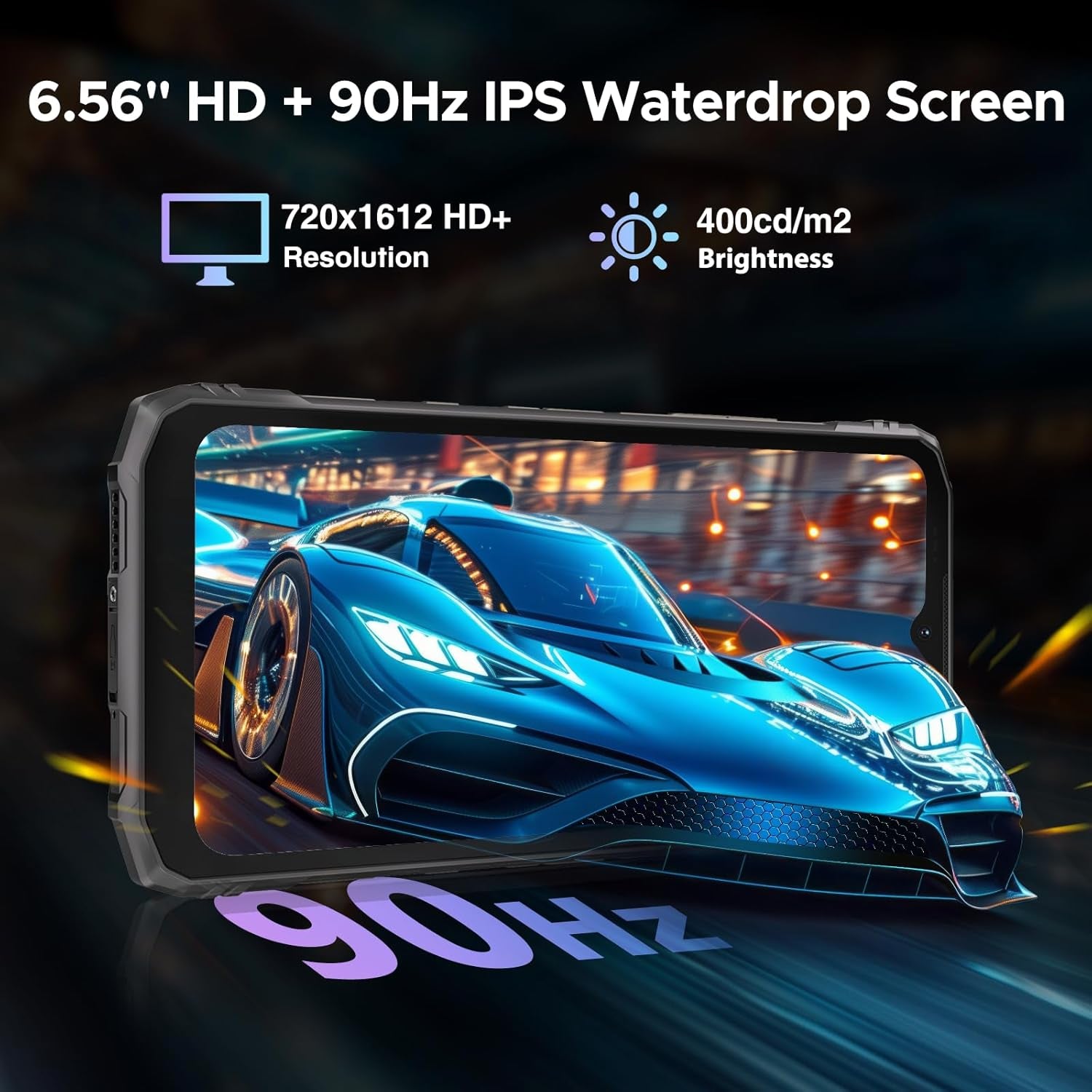 Blade 10 Rugged Smartphone, 10.7Mm Thin Rugged Phone, Android 14, 6.56" HD+ 90Hz IPS Screen, Octa-Core,9Gb+128Gb/2Tf, 5150Mah Battery,16Mp Camera, Ip68/Ip69K/Dual 4G Sim/Face Id/Gps/Otg(Black)