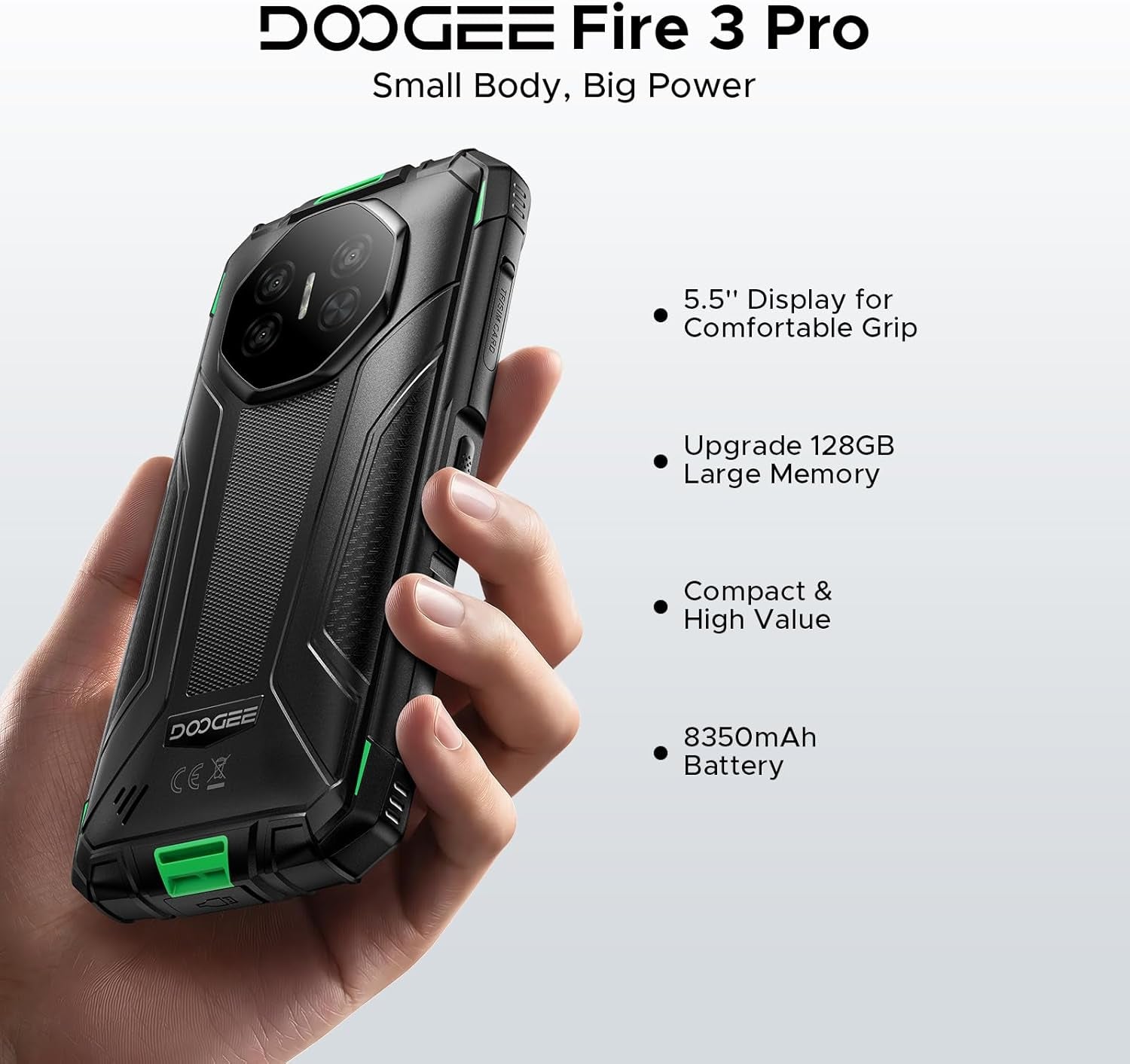 Fire 3 Pro Android 15 Rugged Phone,16Gb+128Gb/2Tb Octa-Core Rugged Smartphone,8350Mah/18W,5.5" HD+ IPS Gaming Phones,16Mp Camera,Ip68/Ip69K Waterproof Phone,Widevine L1/Nfc/Face ID/GPS