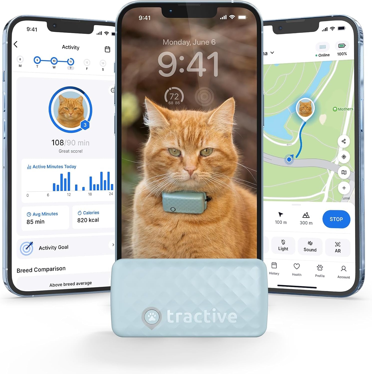 Smart Cat GPS Tracker | Real-Time Location & Wellness Monitoring for Cats 6.5 Lbs+ | Territory & Location History | up to 5-Day Battery | Breakaway Collar Included (Dark Blue)