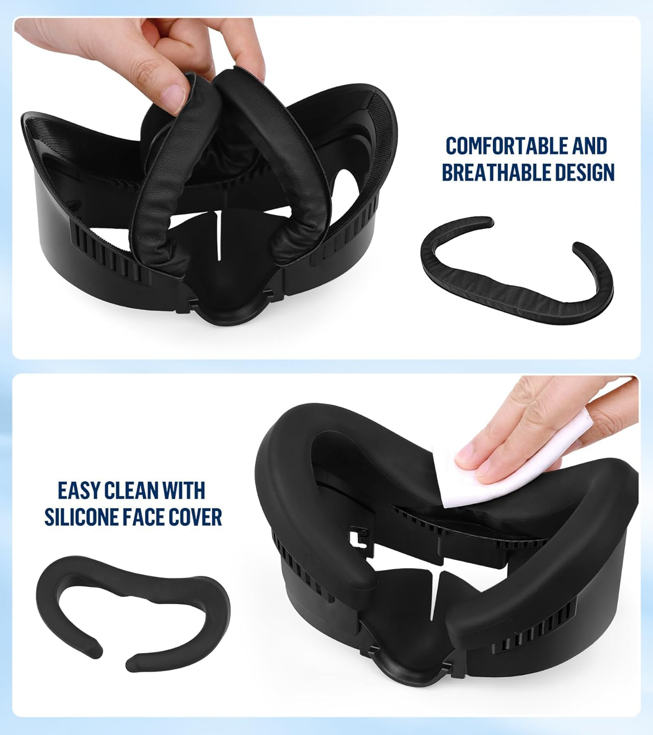 Facial Interface & Face Pad Cushion Compatible with Meta/Oculus Quest 3 Accessories, Replacement PU Leather Foam Cushion, Anti-Sweat, Anti-Leakage Silicone Face Cover, Not Fit Quest 3S