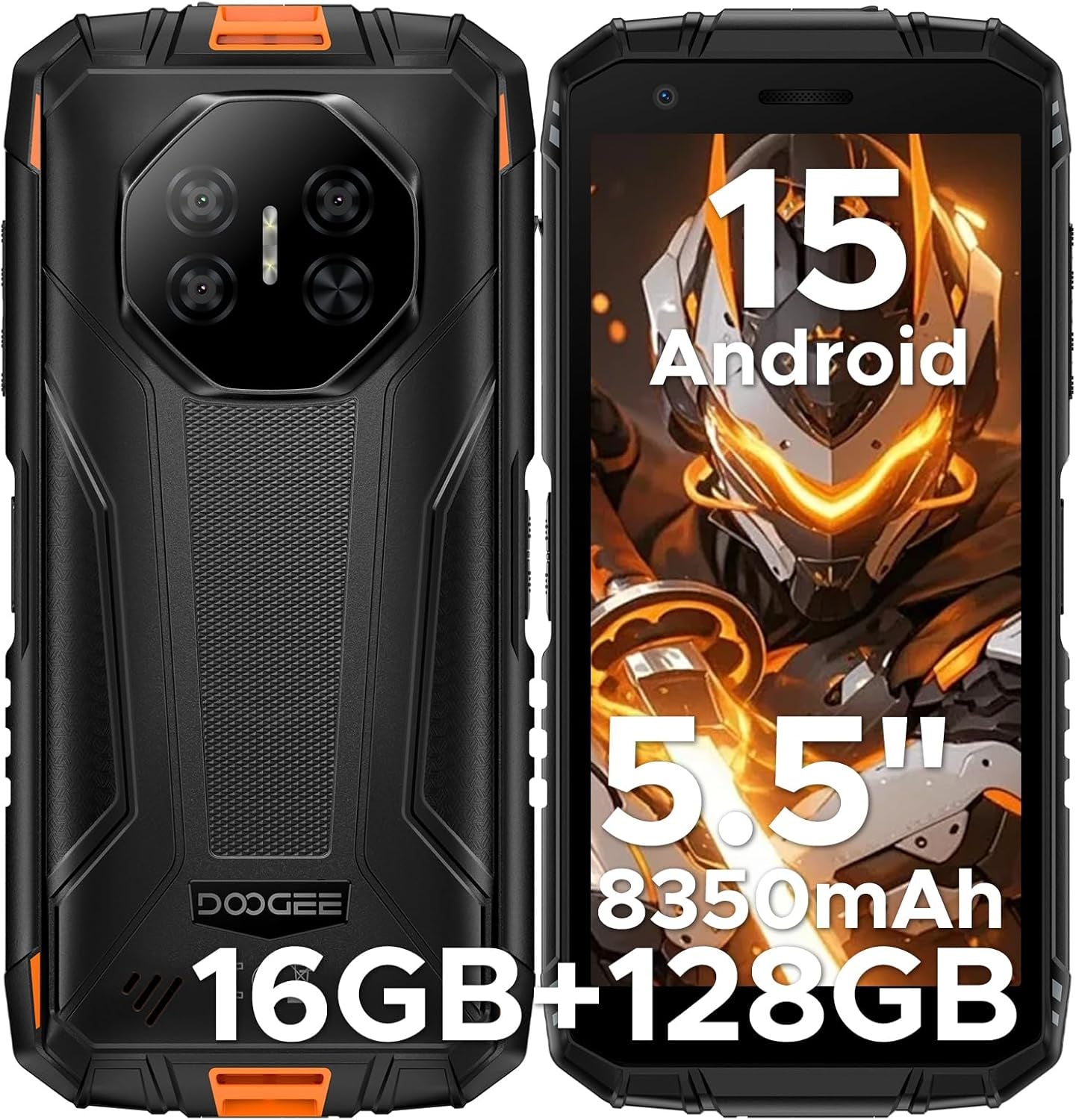 Fire 3 Pro Android 15 Rugged Phone,16Gb+128Gb/2Tb Octa-Core Rugged Smartphone,8350Mah/18W,5.5" HD+ IPS Gaming Phones,16Mp Camera,Ip68/Ip69K Waterproof Phone,Widevine L1/Nfc/Face ID/GPS