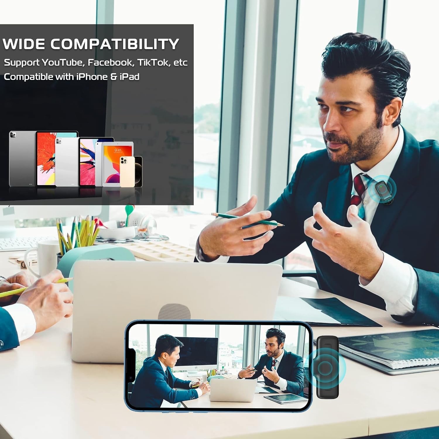 J12 Wireless Lavalier Microphone for Iphone Ipad, 2-In-1 Plug-Play Mic with Charging Case for Phone Video Recording, 65Ft Transmission Range