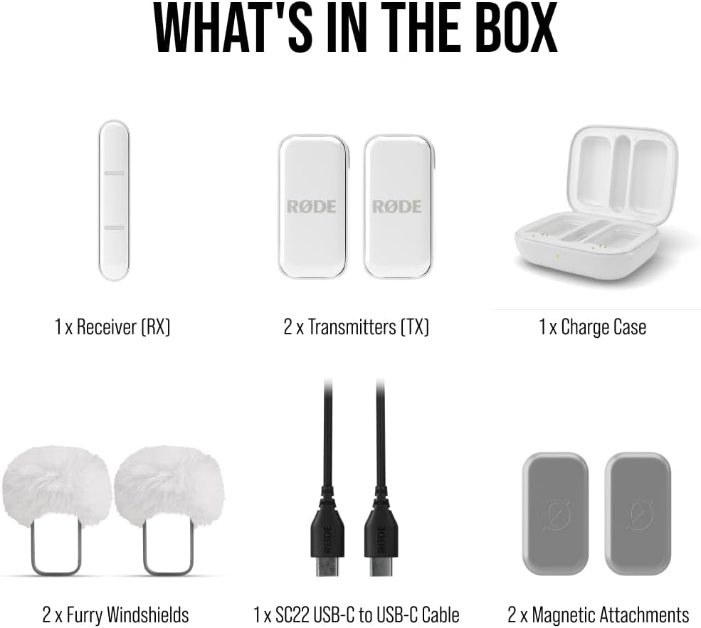 Wireless Micro - Compact Wireless Microphone, Two Mics with Charge Case for Smartphone Content Creation - USB-C, White