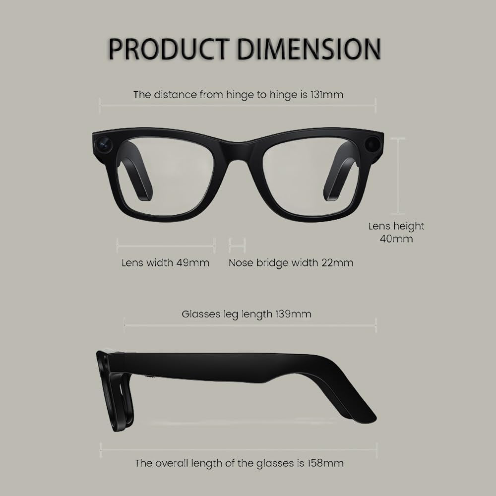 4K Camera Glasses, AI Smart Glasses with Real-Time Translation & Object Recognition,32Gb Storage, Max 10Hrs Playtime | 2 Lens Set（Transparent&Black for Outdoor,Work,Travel, Business - Black