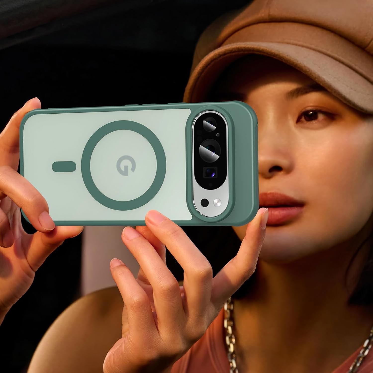 Funda para Google Pixel 10/10 Pro compatible con Magsafe con vidrio templado, [A prueba de golpes, militar], magnética, translúcida, delgada, protectora para Pixel 10/Pixel 10 Pro, verde