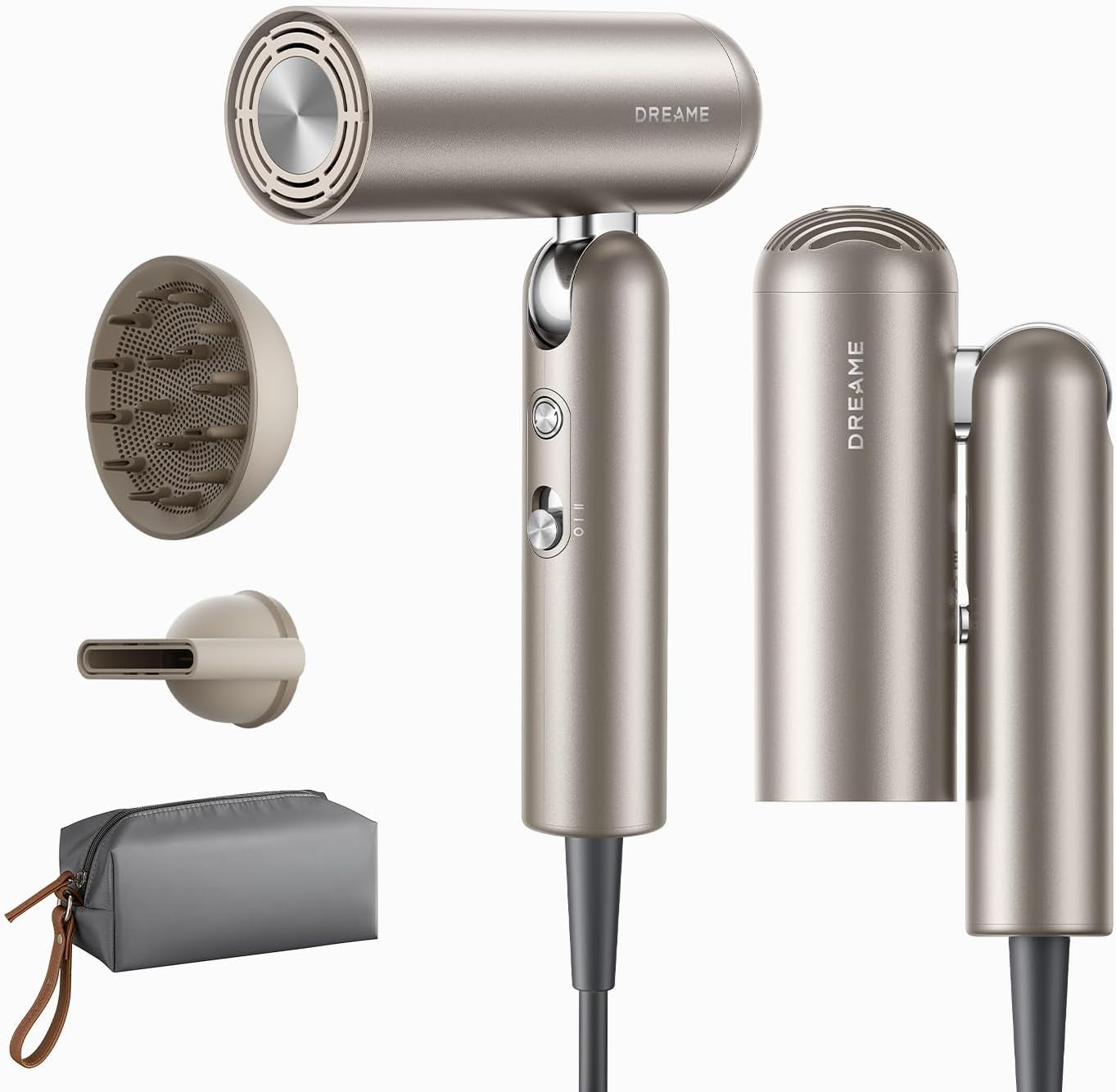 Pocket Pro Hair Dryer, Dual Voltage Travel Blow Dryer with Diffuser, 1300W Professional Highspeed Ionic Hair Blower, Fast Drying, Low Noise, Lightweight, No Heat Damage, Global Travel 120V/240V