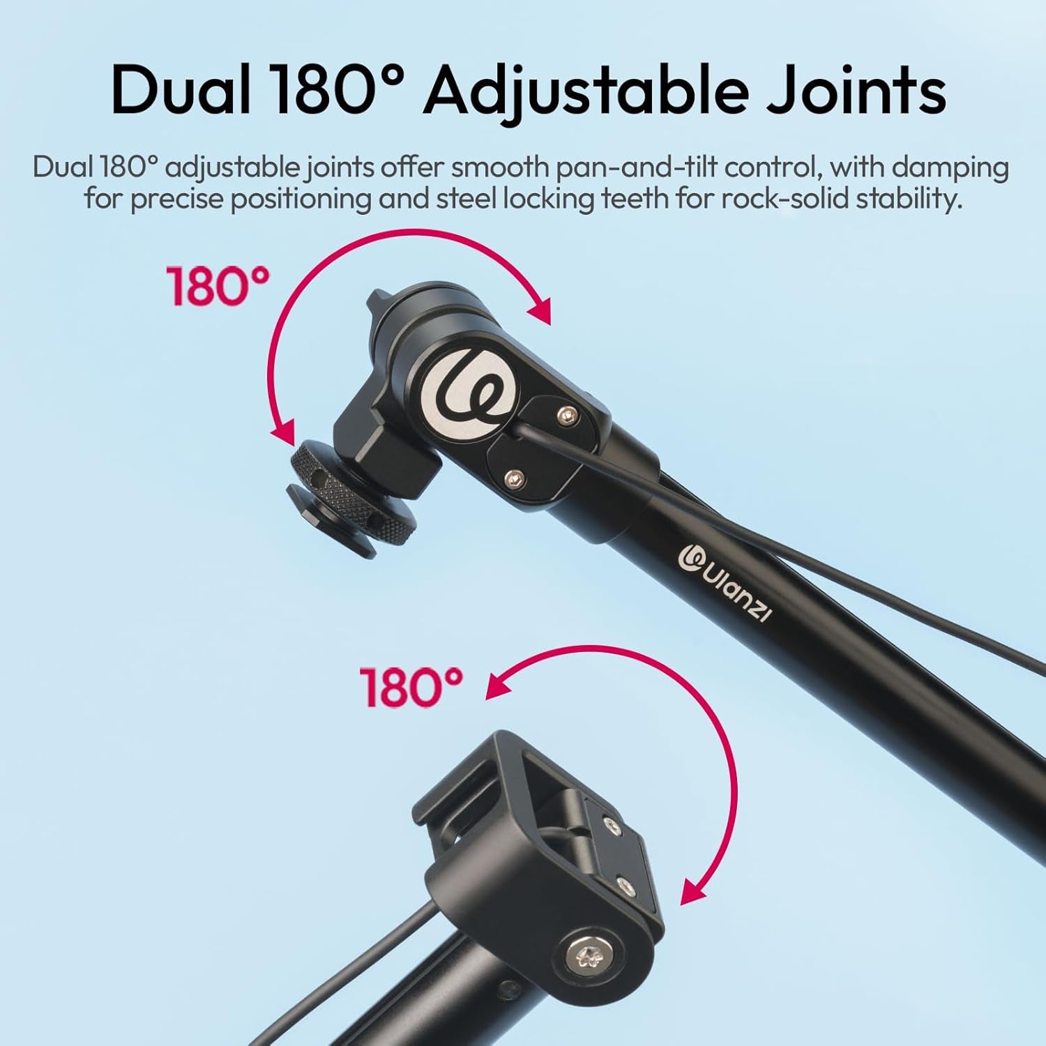 ZJ08 Extendable Cold Shoe Mic Arm Pole with Built-In 3.5Mm Audio Cable, 3 Section Aluminum Microphone Boom Pole for Cold Shoe Microphones, Angle Length Adjustable, 1KG Max Load