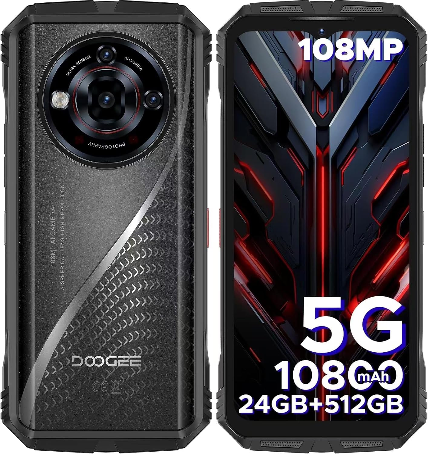 S118 Pro (2025) Rugged Phone 5G,10800Mah(33W) 24GB+512GB/2TB Rugged Smartphone Unlocked,Ddr5,108Mp+20Mp Night Vision,6.6''Fhd+120Hz Cell Phone,Dual Sim/Dual Unlock/Nfc/Gps/Otg/Wifi 6