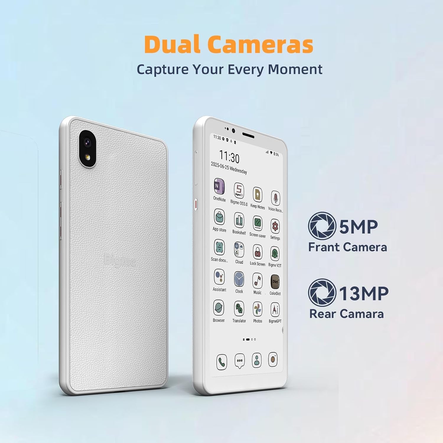 Hibreaks Color Epaper Smart Phone,3300Mah Battery, 8-Core Processor, 6GB+128GB, 5.84 Inch Mobile Phone, Dual Camera, White