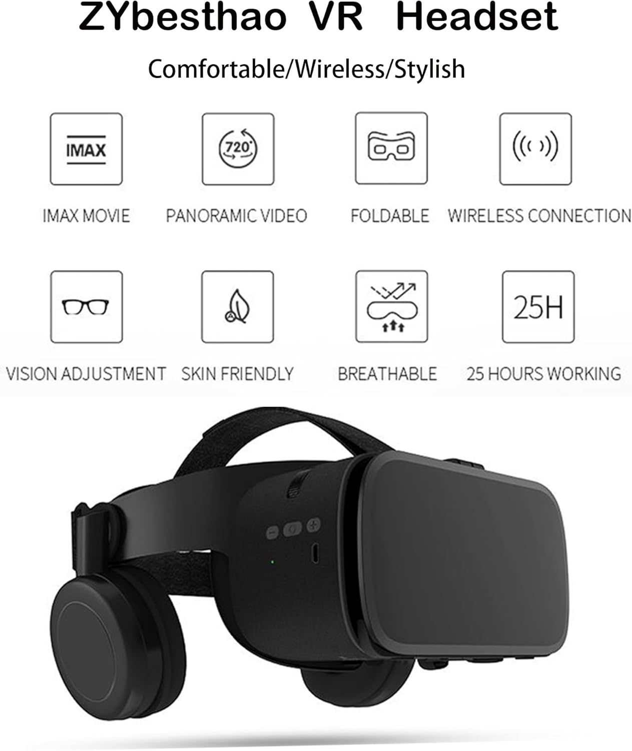 Lentes 3D de realidad virtual (VR) para smartphones Google Cardboard, cascos de realidad virtual inalámbricos con Bluetooth y estéreo para Android, iOS, iPhone 12, 11 Pro Max, Mini X, XR, S8, 7, Samsung (4.7-6.2 pulgadas) 