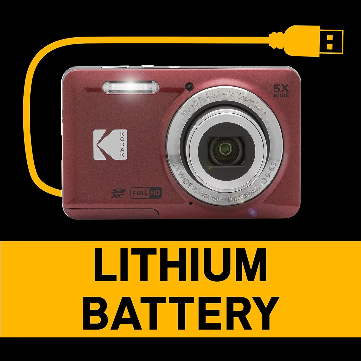 PIXPRO FZ55-RD 16MP Digital Camera 5X Optical Zoom 28Mm Wide Angle 1080P Full HD Video 2.7" LCD Vlogging Camera (Red) Packaging May Vary