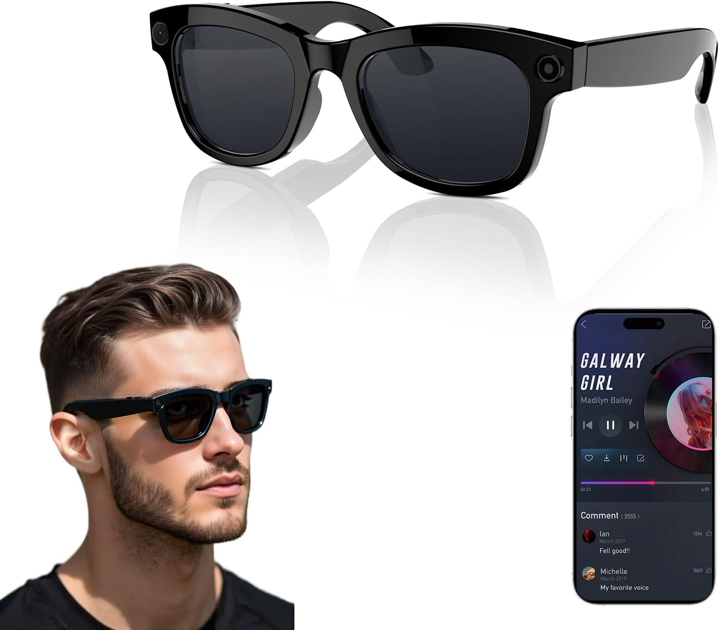 AI Smart Glasses with Chatgpt & 500W Camera | Video Recording, Sunglasses for Real-Time Translation, Music Control, EIS Stabilization | Wifi/Bluetooth 5.3 Smart Eyewear for Travel, Meetings