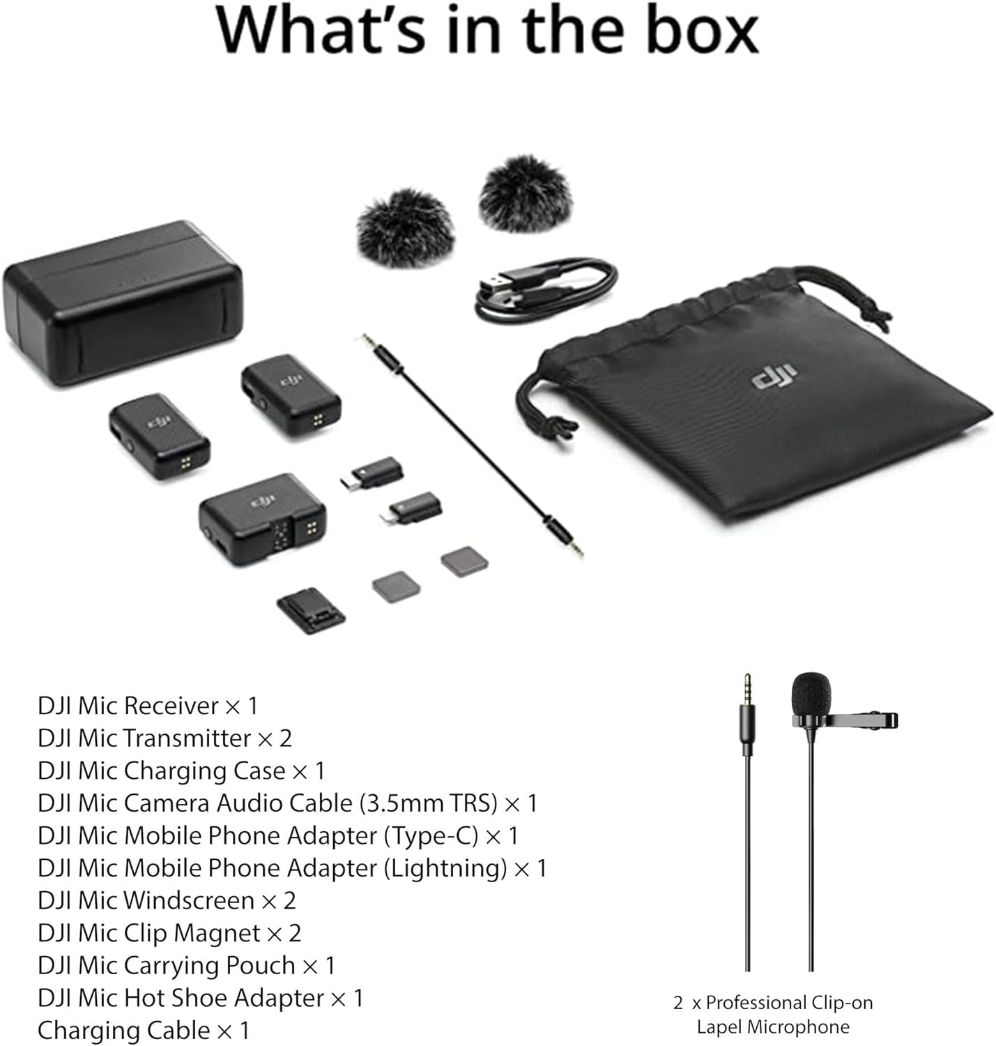 Mic 2-Person Compact OLED Touchscreen Wireless Mic System with Two Condenser Lavalier Microphones Bundle