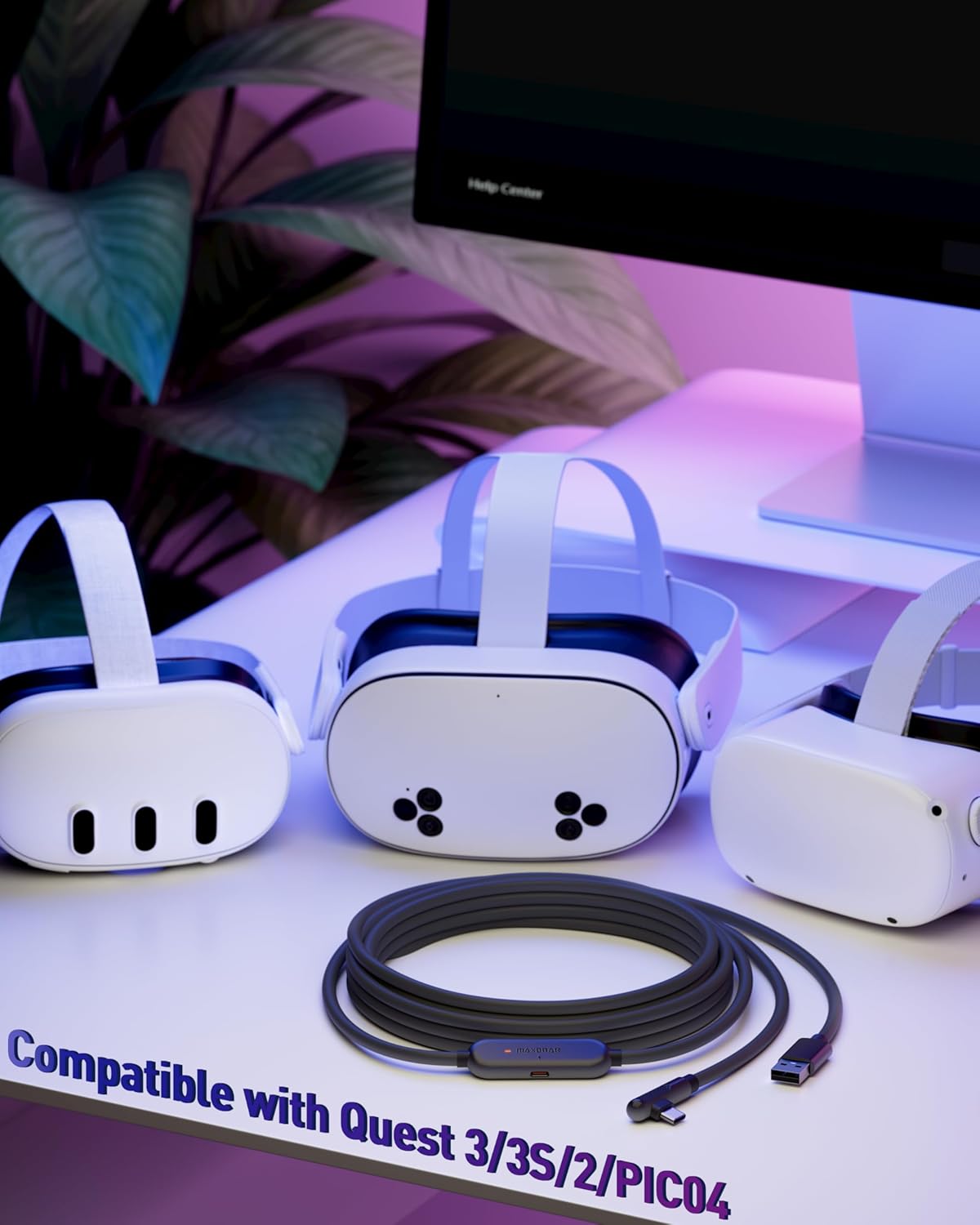 Cable de carga para realidad virtual (VR) de 6 m (chip de última generación), compatible con accesorios Meta Quest 3S/Quest 3/Oculus Quest 2/Pico 4 y PC/SteamVR. ¡Un regalo increíble! Cable USB 3.0 a USB C de 5 Gbps, color negro.