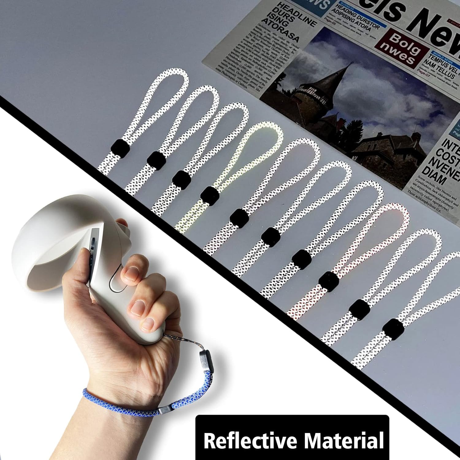Correas de muñeca reflectantes de repuesto mejoradas para el controlador Oculus Quest de 2.ª generación. Correa de mano ajustable, resistente y cómoda. Tapón de resina negra de fácil colocación.