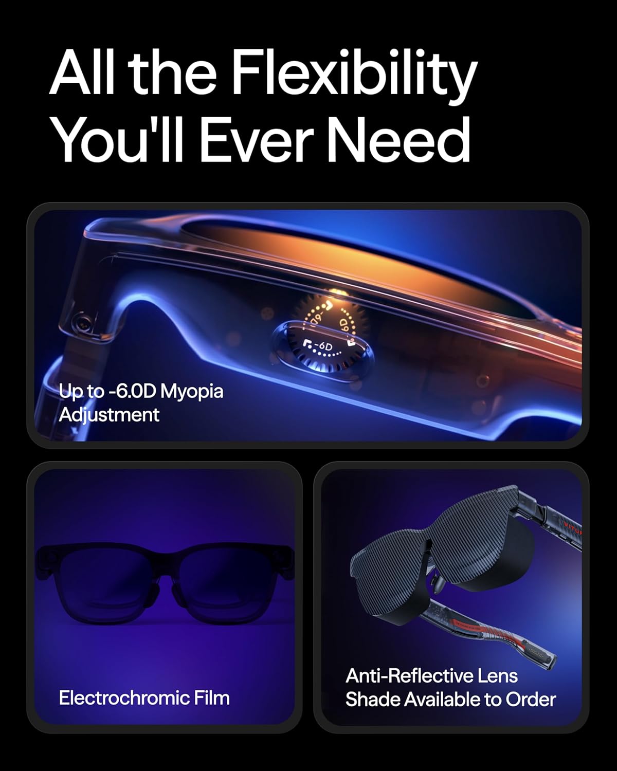 VITURE Lentes XR Luma – Pantalla Virtual 146" 1200P con Ajuste de Miopía (-6.0D) y Diseño Translúcido