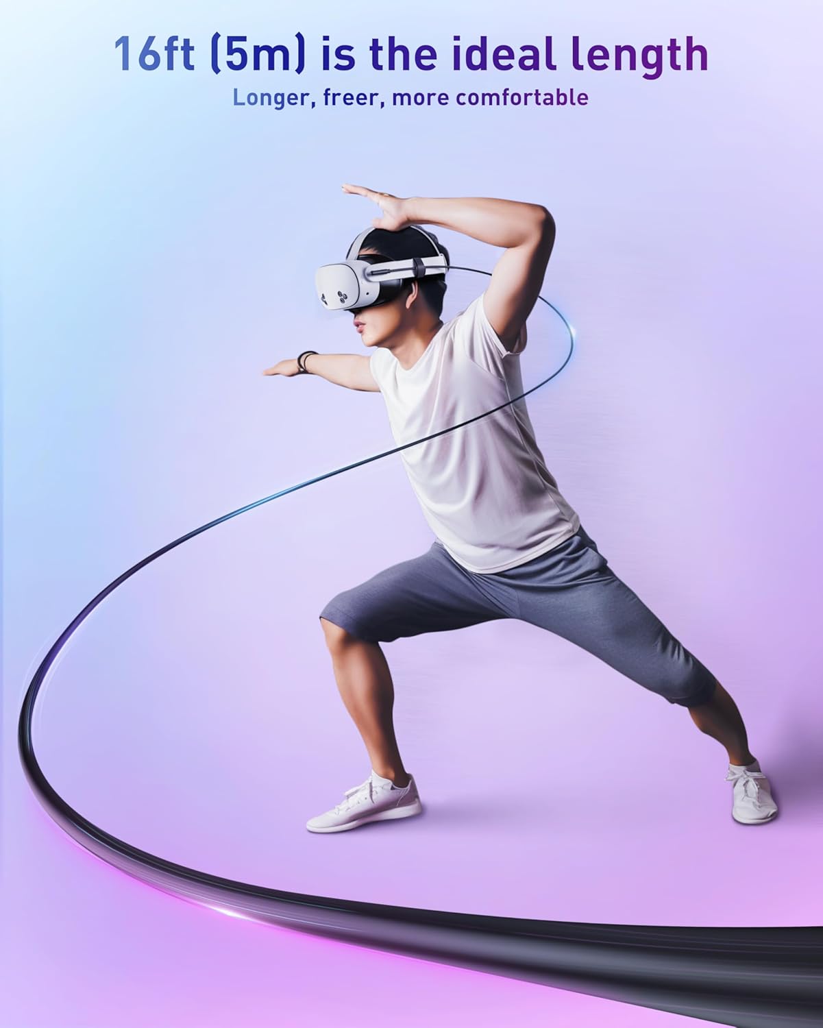 Cable de carga para realidad virtual (VR) de 6 m (chip de última generación), compatible con accesorios Meta Quest 3S/Quest 3/Oculus Quest 2/Pico 4 y PC/SteamVR. ¡Un regalo increíble! Cable USB 3.0 a USB C de 5 Gbps, color negro.