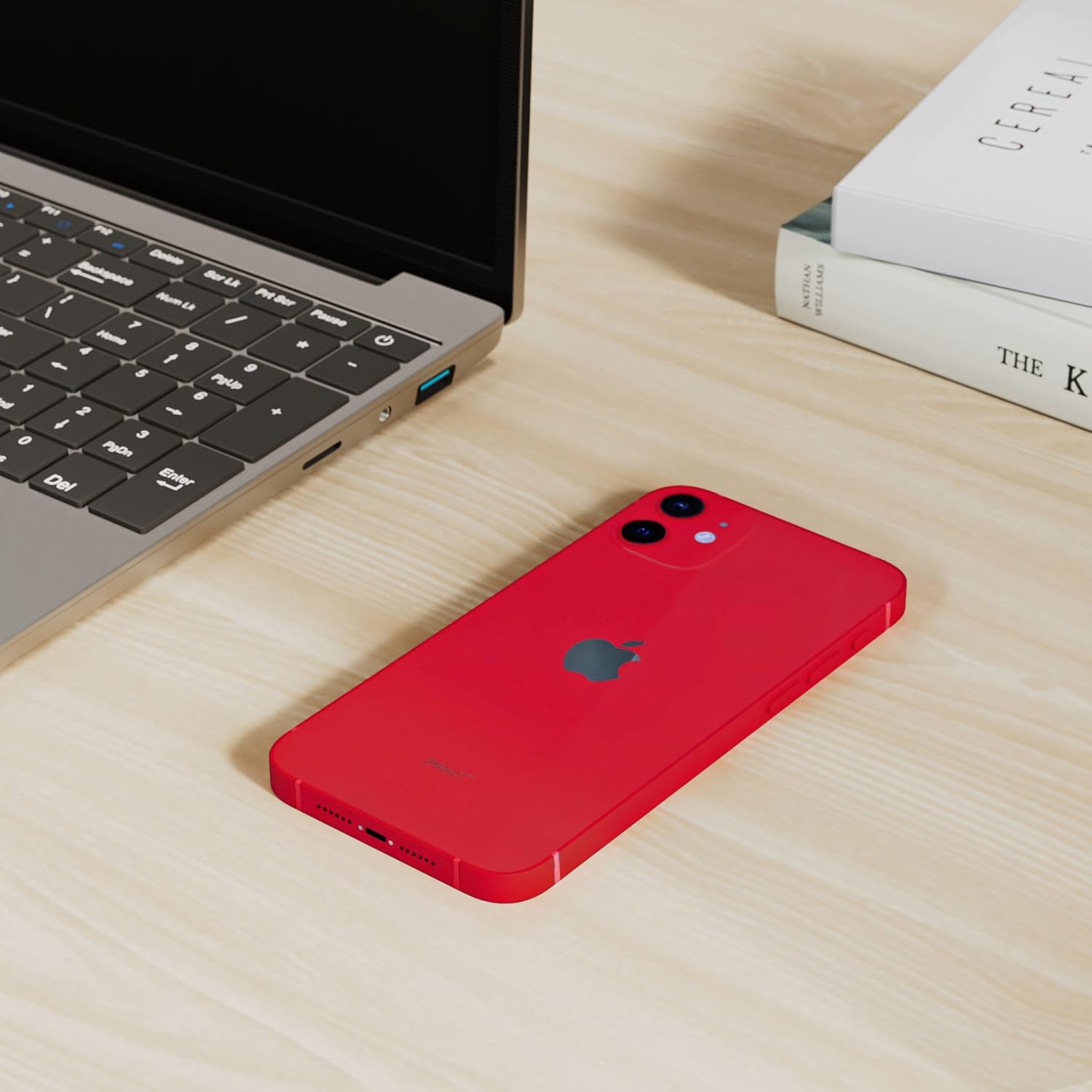 Iphone 11 reacondicionado color rojo en un escritorio 