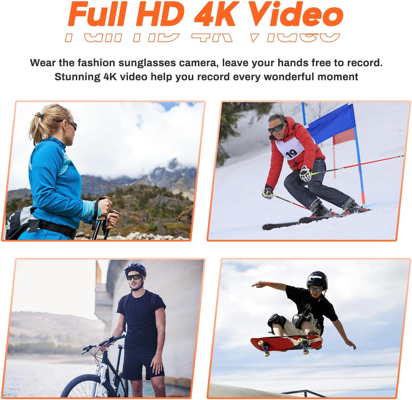Gafas de sol con cámara 2K HD para video, deportivas