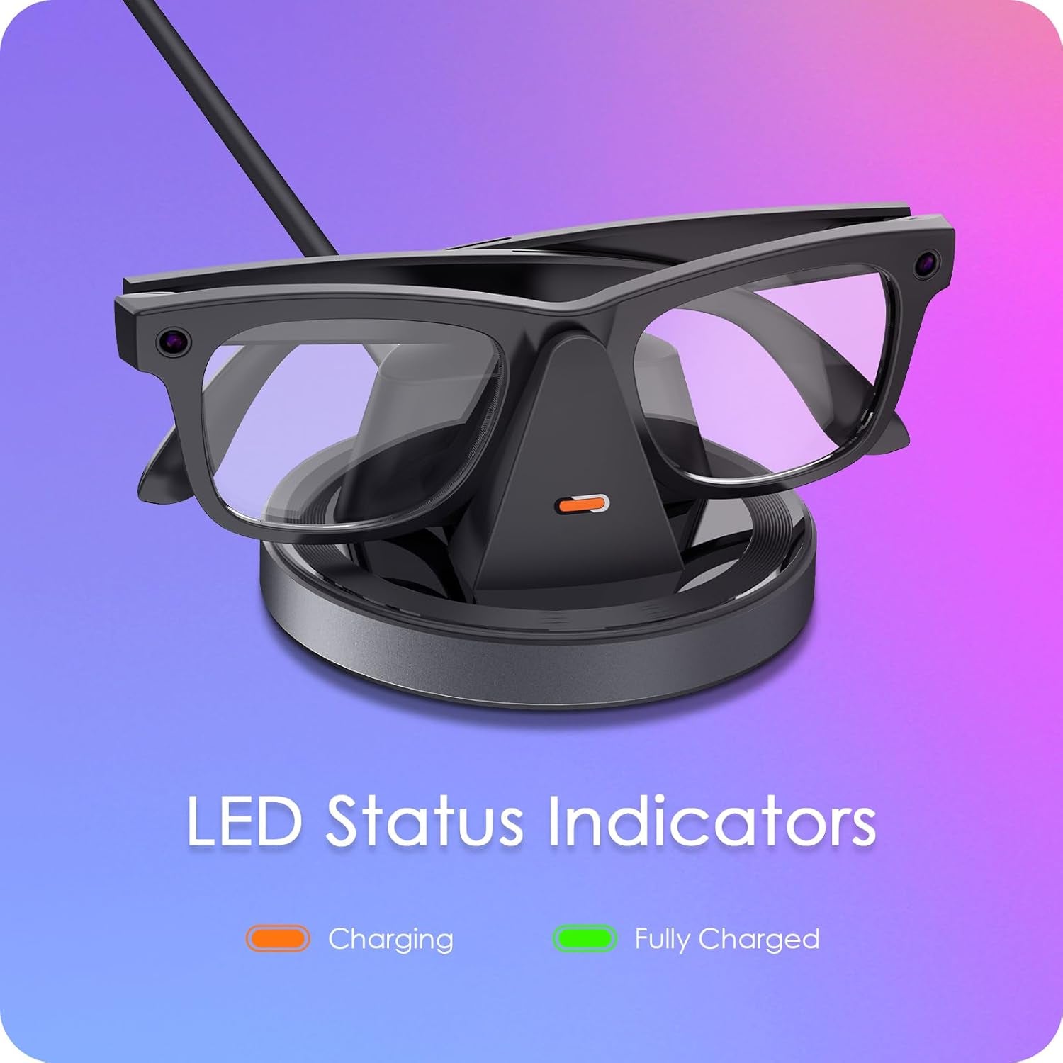 Estación de carga para gafas Meta Ray-Ban - Cargador portátil compacto Wayfarer, Skyler y Headliner, compatible con Oakley Meta HSTN, indicador LED, gris espacial