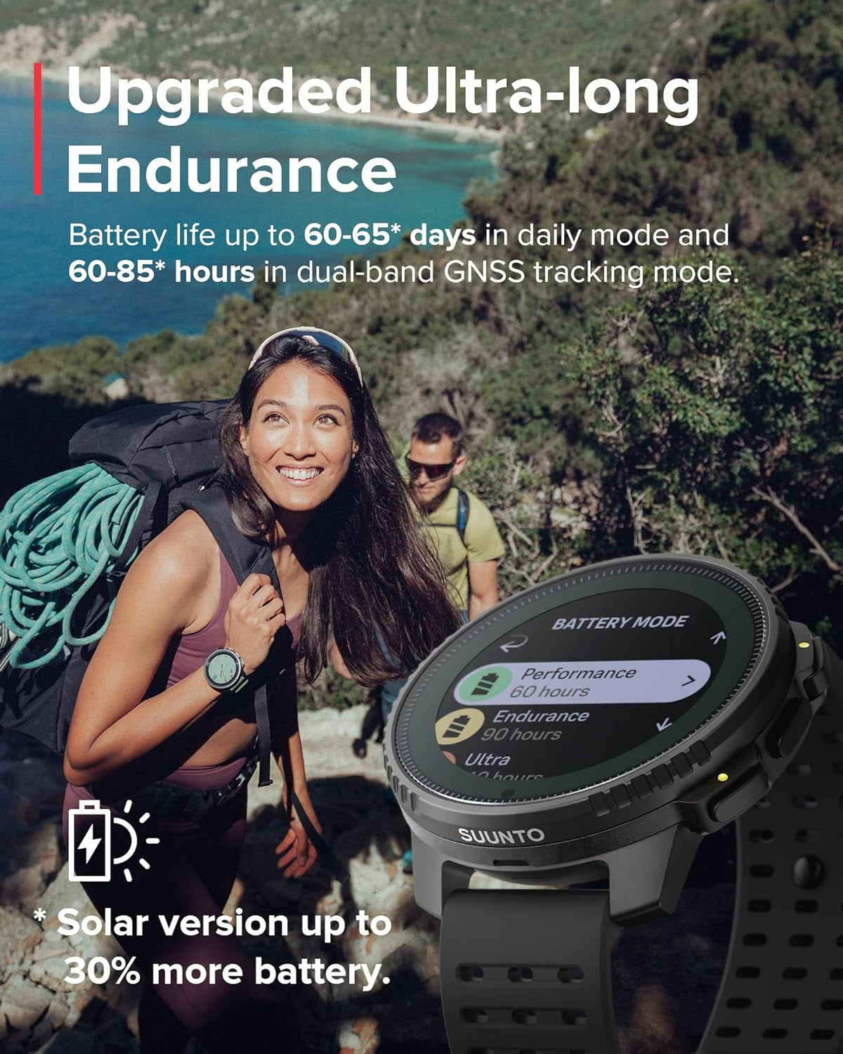 Vertical GPS Adventure Watch, Activity Tracker W/Dual-Band GNSS & Offline Maps, Supports 95+ Sports, Training Metrics & Recovery Insights, Solar Charging Opt. for 1Yr Daily Use