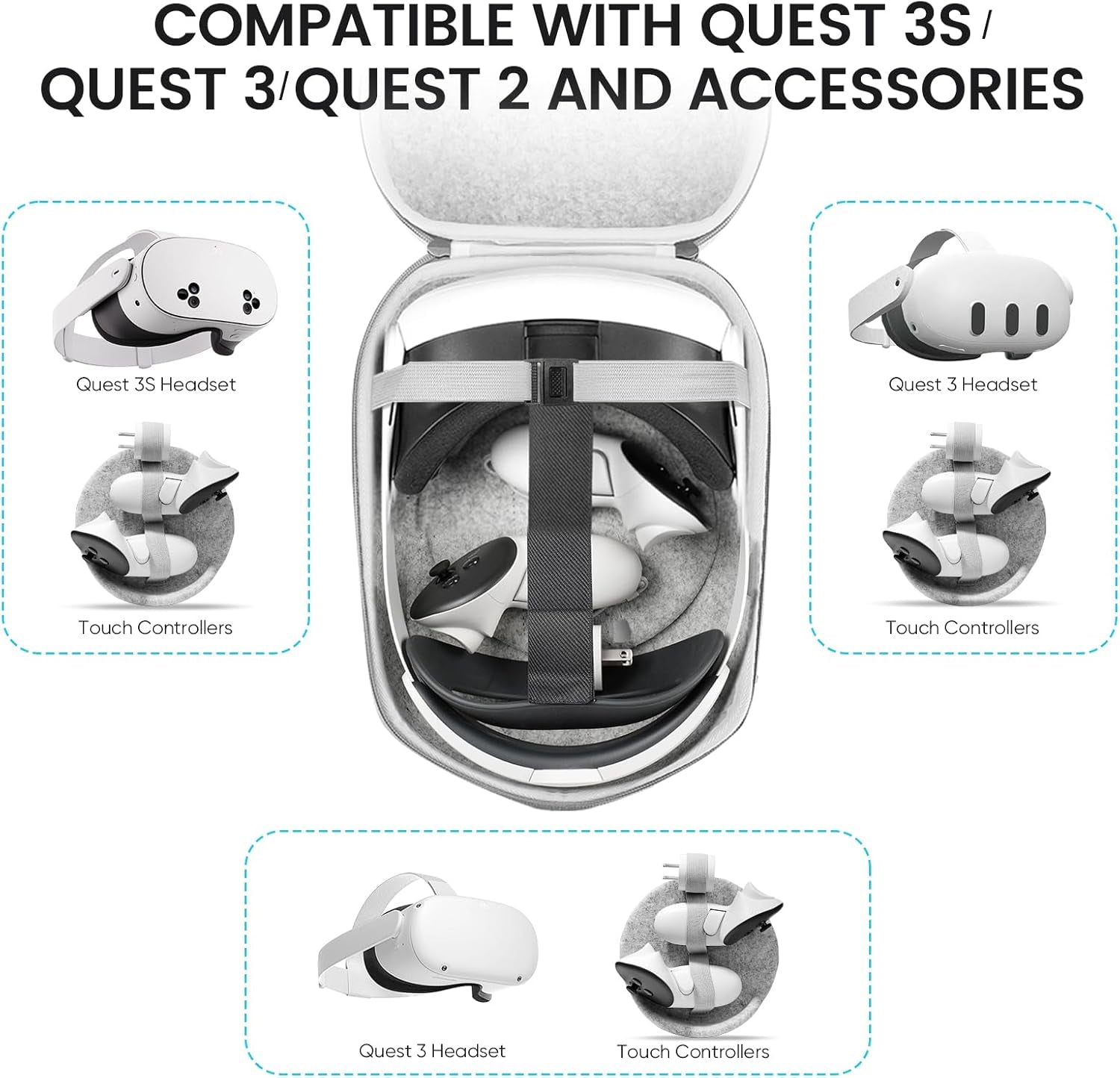 Hard Carrying Case Compatible with Meta Quest 3S/Quest 3/Oculus Quest 2/Vision Pro Official Original/Elite Strap VR Headset and Controller Accessories, Suitable for Travel and Home Storage