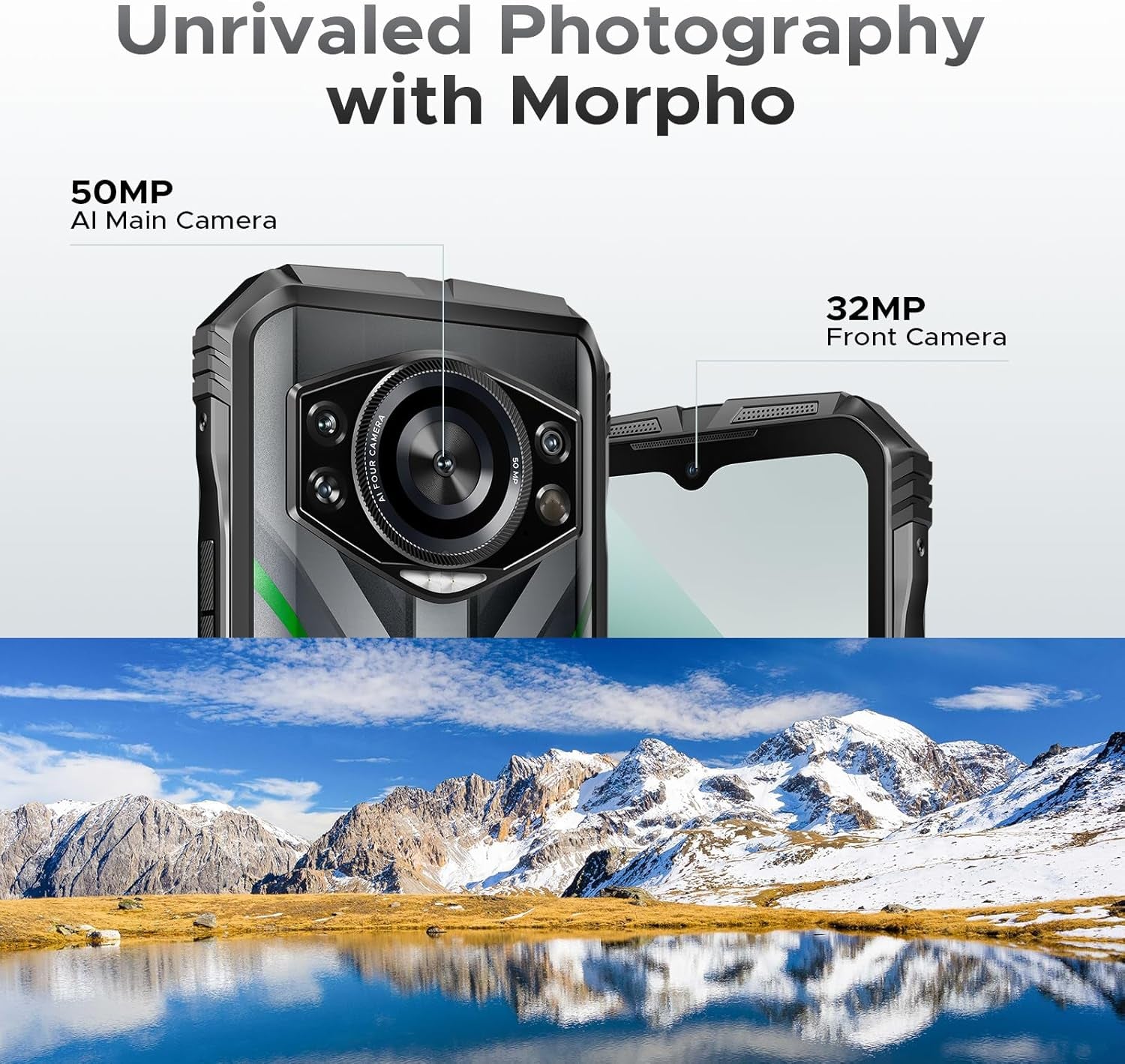 S Cyber Pro Rugged Phone, 10800Mah Android 14 Rugged Smartphone, 32GB+512GB, Helio G100 Octa Core Gaming Phones, 6.6" FHD+ 120Hz IPS Waterdrop Screen, 4G Dual SIM Mobile Phone, Green