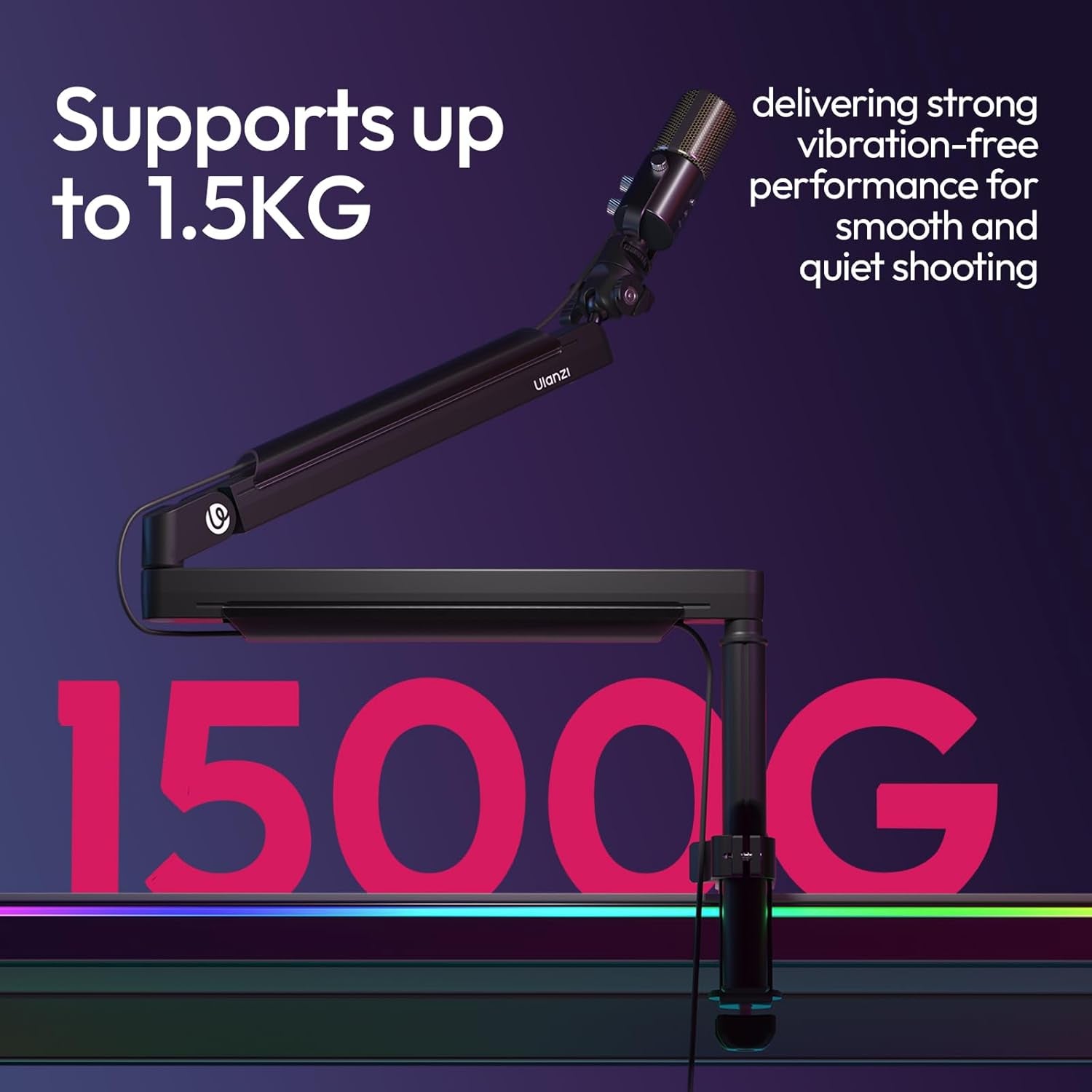 ZJ05 Premium High-Low Profile 2-In-1 Design Microphone Boom Arm with Ballhead Cold Shoe Fully Adjustable, with Cable Management Channels, Desk Clamp for Podcast Streaming Gaming Studio