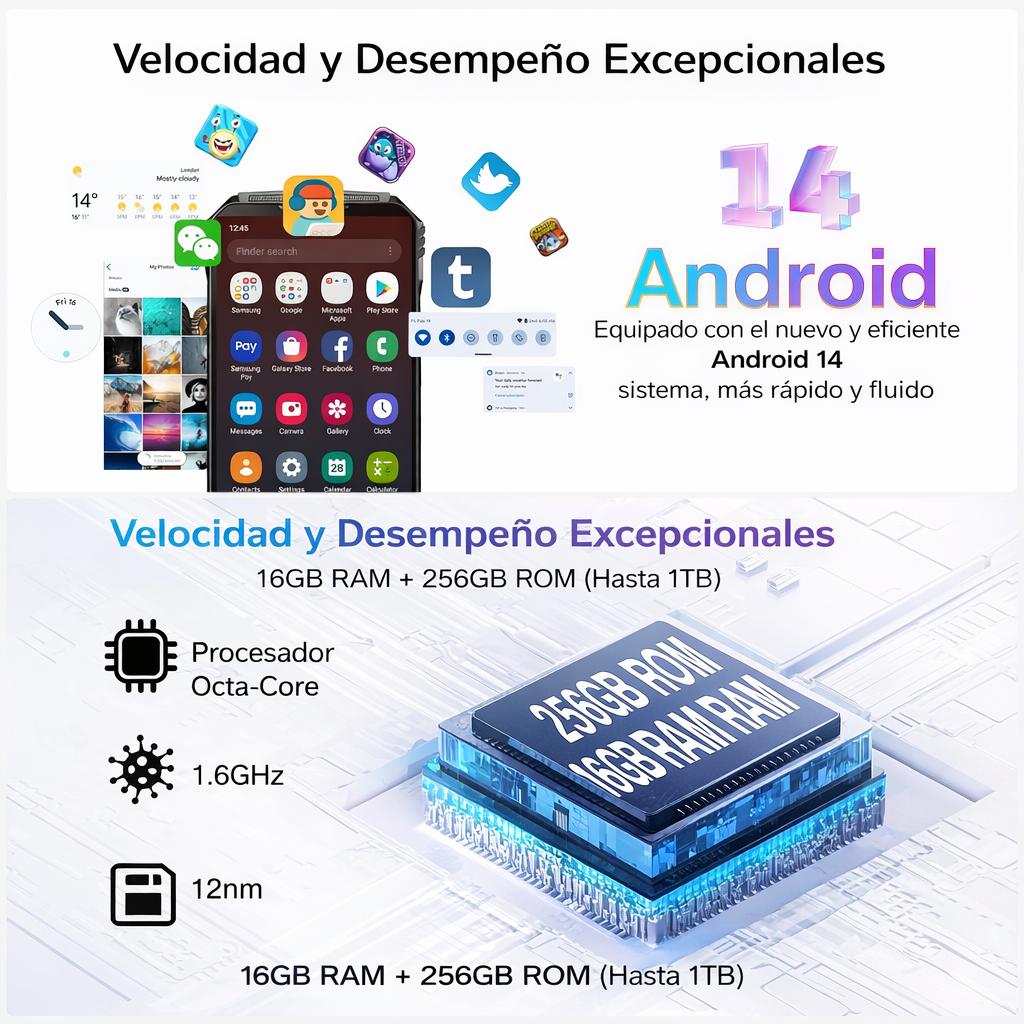 DOOGEE S Punk Celular Indestructible con 16GB RAM, 256GB, Altavoz 126dB y Android 14